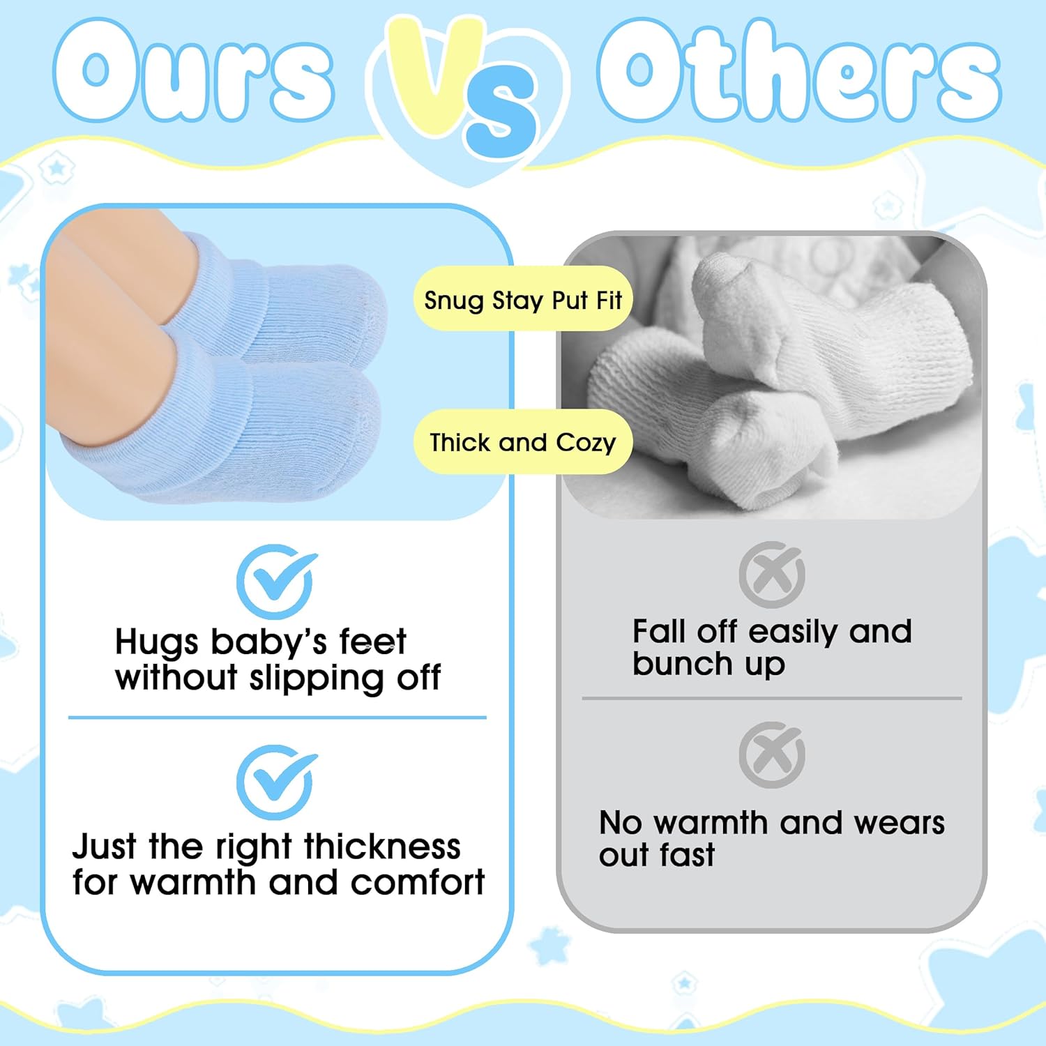 8 Pairs Newborn Socks Thick Cotton Terry Turn Cuff Baby Socks 0-6 Months Cute Gifts for Preemie Infant Girl Boy - Image 3