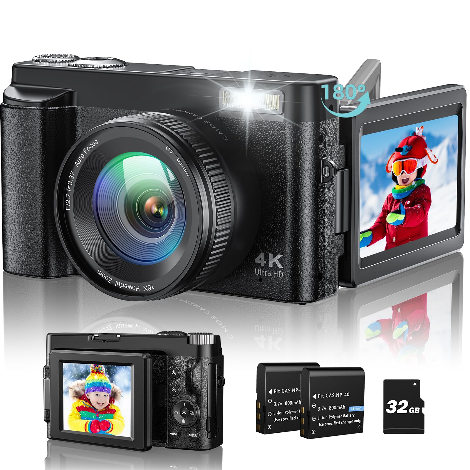 Fotocamera Digitale 4K 48MP Con Doppia Fotocamera - Compatta, Zoom 16X, Per Principianti E Ragazzi