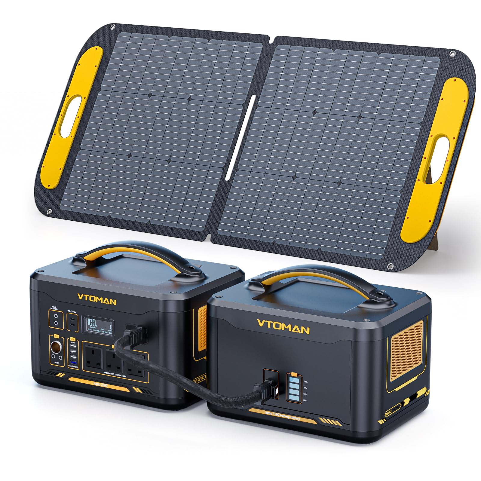 Vtoman 3096Wh Portable Power Station Bundle With Extra Battery & 110W Solar Panel Included - Up To 4400W Solar Power Generator For Home Backup, Off-Grid, Road Trip, Rv, Camping, Fishing, Emergencies