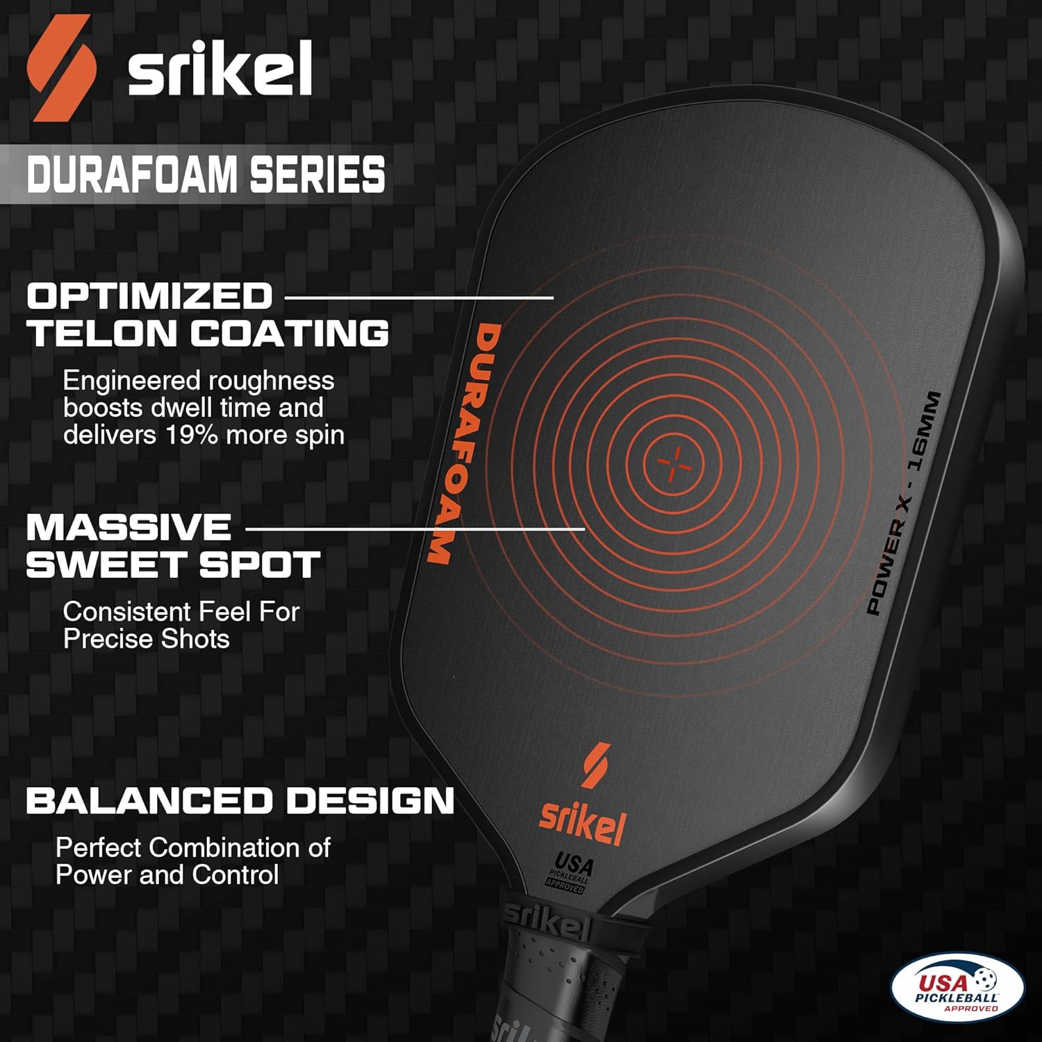 DuraFoam Pickleball Paddle – T700 Carbon Fiber Professional Pickleball Paddle,100% Foam Core Racket for Consistent Shots,Power & Control