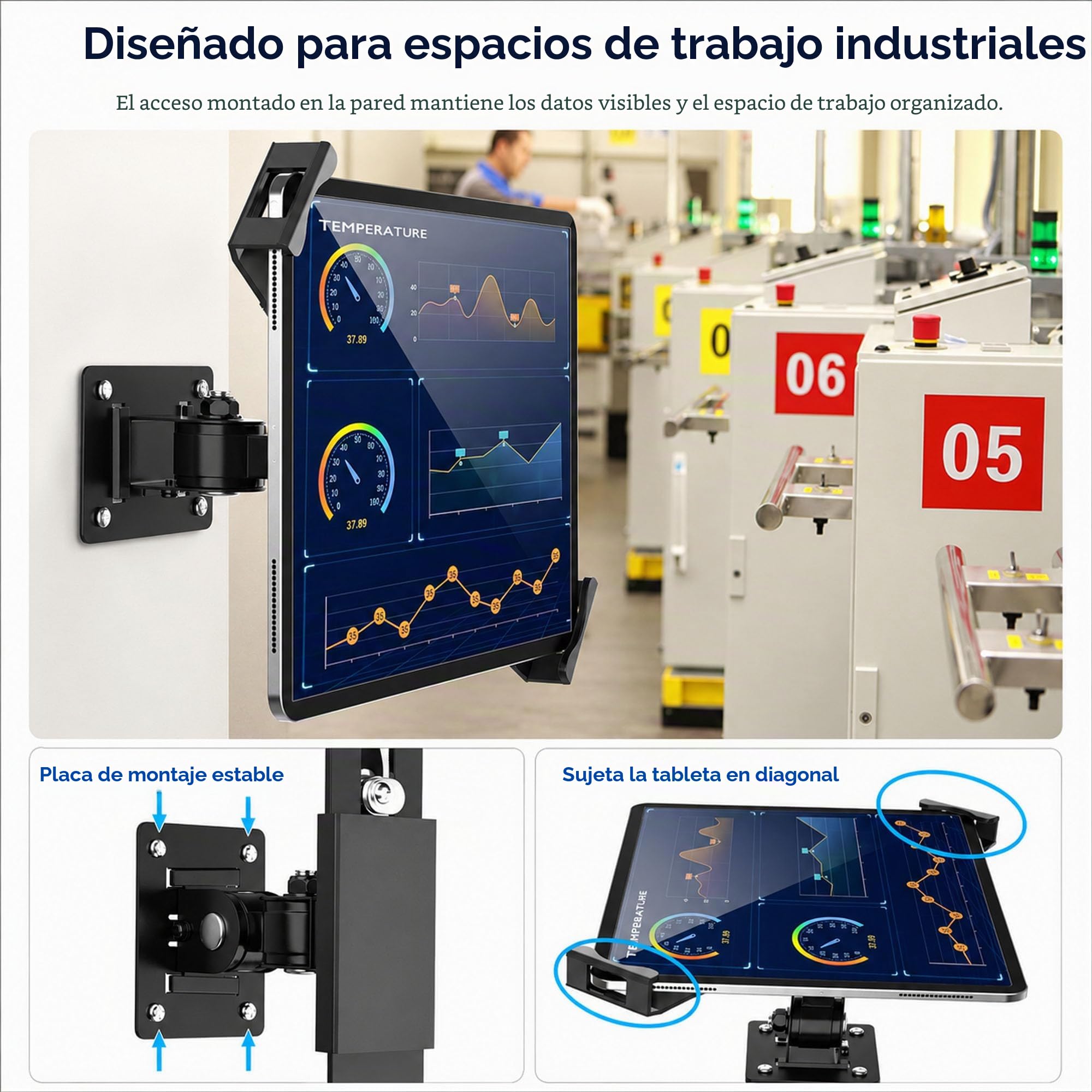 Keuvirya Soporte de pared para tableta, compatible con tabletas de 7 a 11 pulgadas, incluye cerradura de seguridad antirrobo y llave, soporte giratorio articulado para modo vertical y horizontal