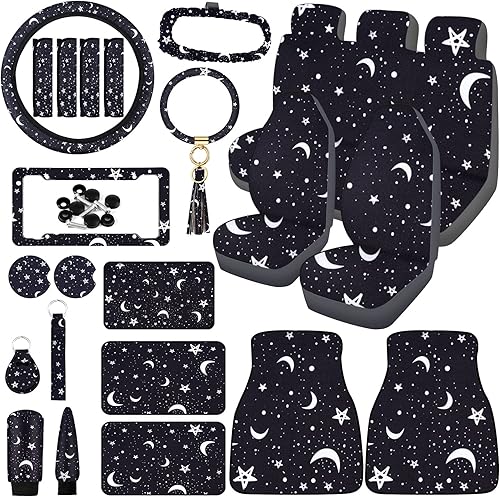 Tallew Juego completo de 26 piezas de fundas de asiento de automóvil de esqueleto, gato, luna y estrellas, para mujeres y hombres, cubierta de