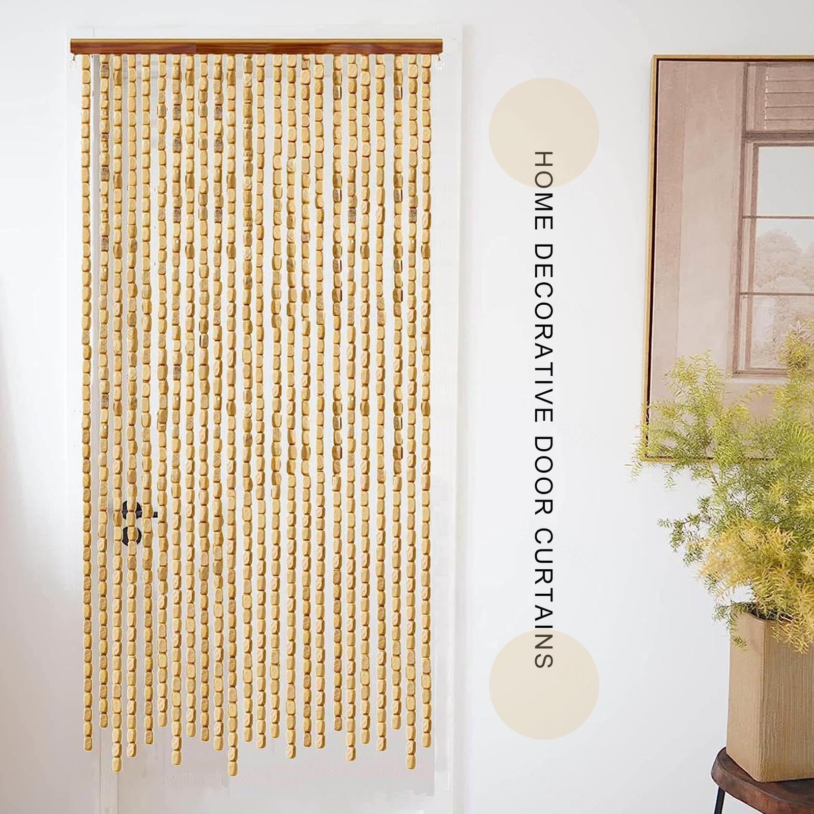Rideau De Perles en Bambou 80×200cm 90×200cm 100×200cm,Rideau De Perles Bois Naturel,Anti Mouche, Rideau De Séparation en Perles Brins,Fait À La Main,Pour Porte De Placard,W×H-100strands(100×240cm)