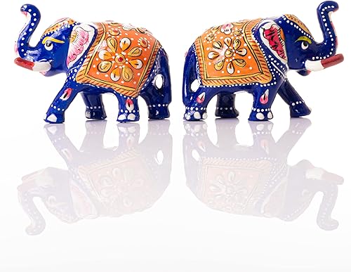 Miniatura 3 de Minakari - Decoración tradicional india Rajasthani pintada a mano, decoración festiva para mesa, hogar, oficina y regalos (elefante azul, juego de 2)