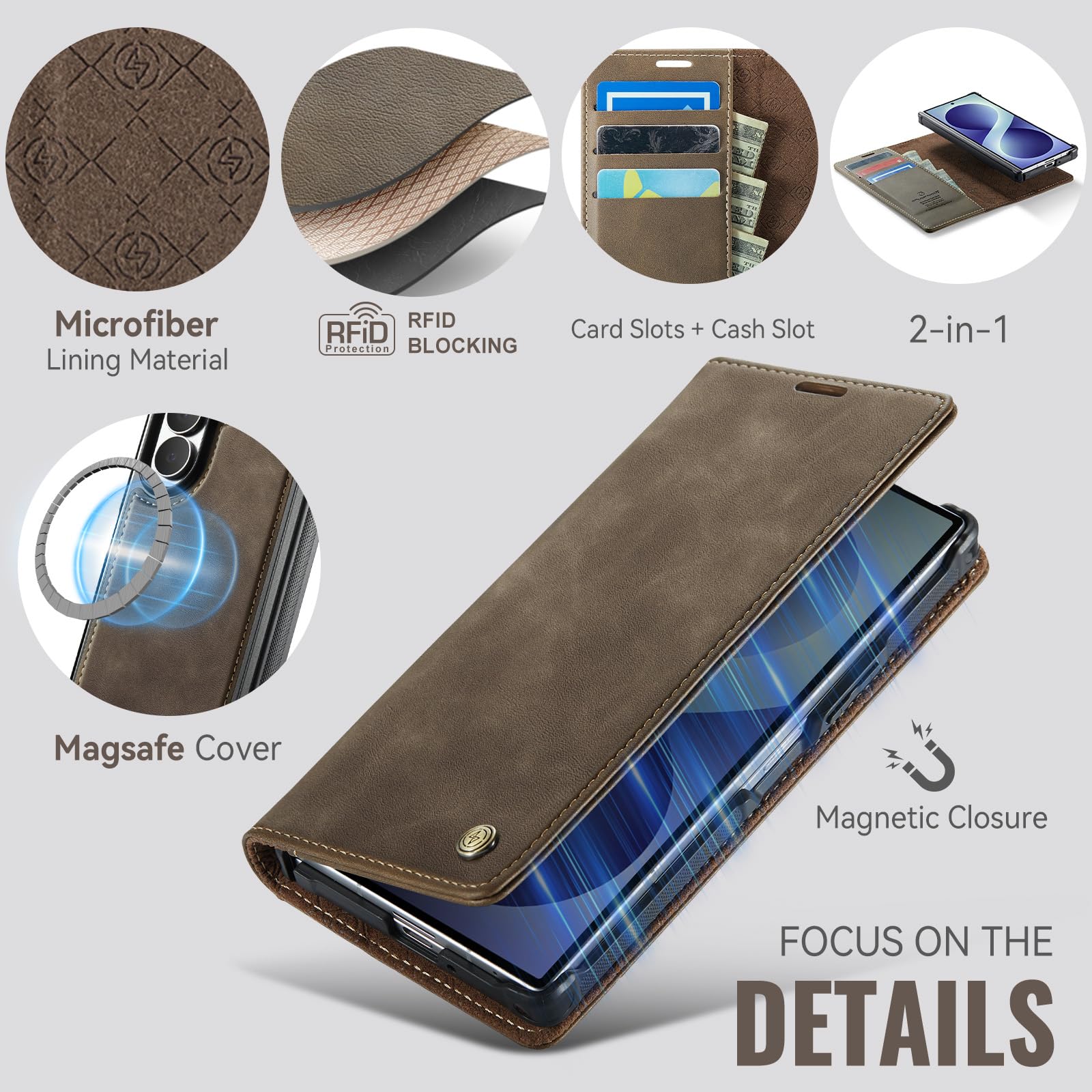 Custodia a portafoglio ultra magnetica per Samsung Galaxy Z Fold 8 | Compatibile con Magsafe, 2 in 1 staccabile, porta carte di credito con blocco RFID, antiurto, ricarica wireless