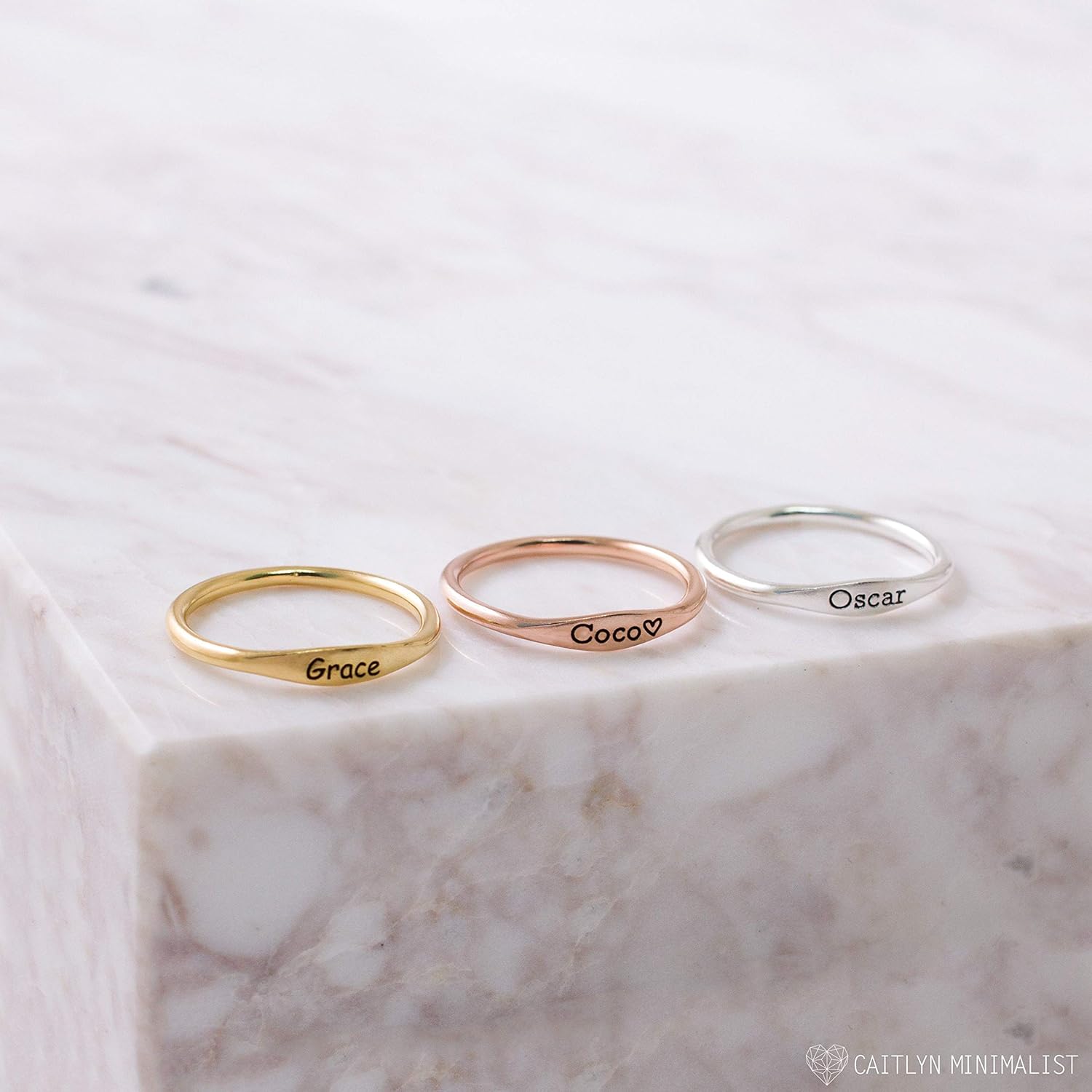 CAITLYNMINIMALIST 18K Gold Sterling Silver Name Ring Skinny Stackable Custom Name Ring Personalized Stacking Rings Gift for Bridesmaids