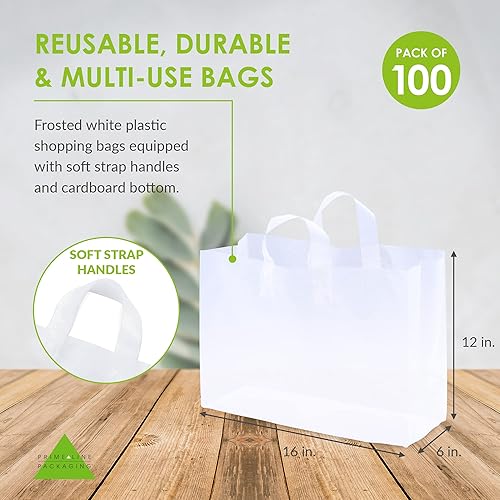 Miniatura 4 de Prime Line Packaging - Paquete de 100 bolsas de plástico de 16 x 6 x 12 pulgadas bolsas de compras para pequeñas empresas grandes y transparentes de