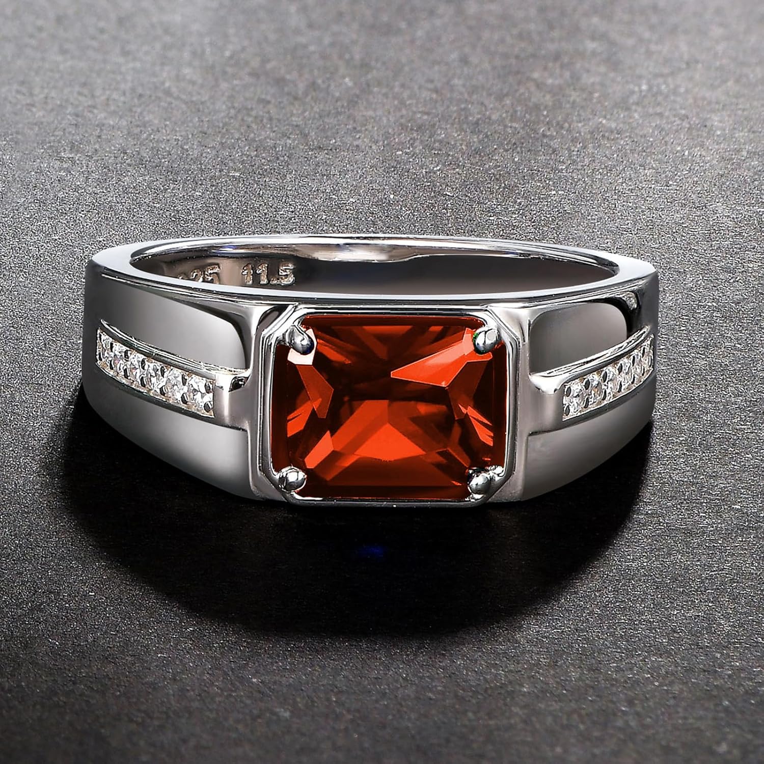 Sapphire Ring 925 Sterling Silver Mens Wedding Band Pave 5A Cubic Zirconia Round Cut Blue Gemstone Promise Ring For Him Size 7-14 - Image 5