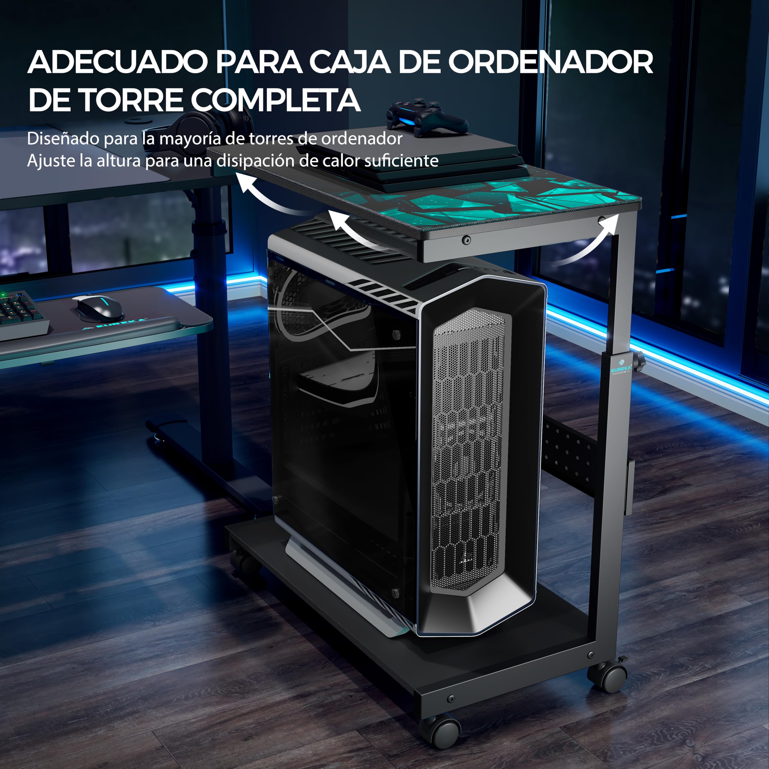 Eureka Ergonomic Soporte de Torre de Ordenador Regulable en Altura - Caja ATX - Soporte para PC - Bajo Escritorio - Impresora con Ruedas y Alfombrilla de ratón - Negro