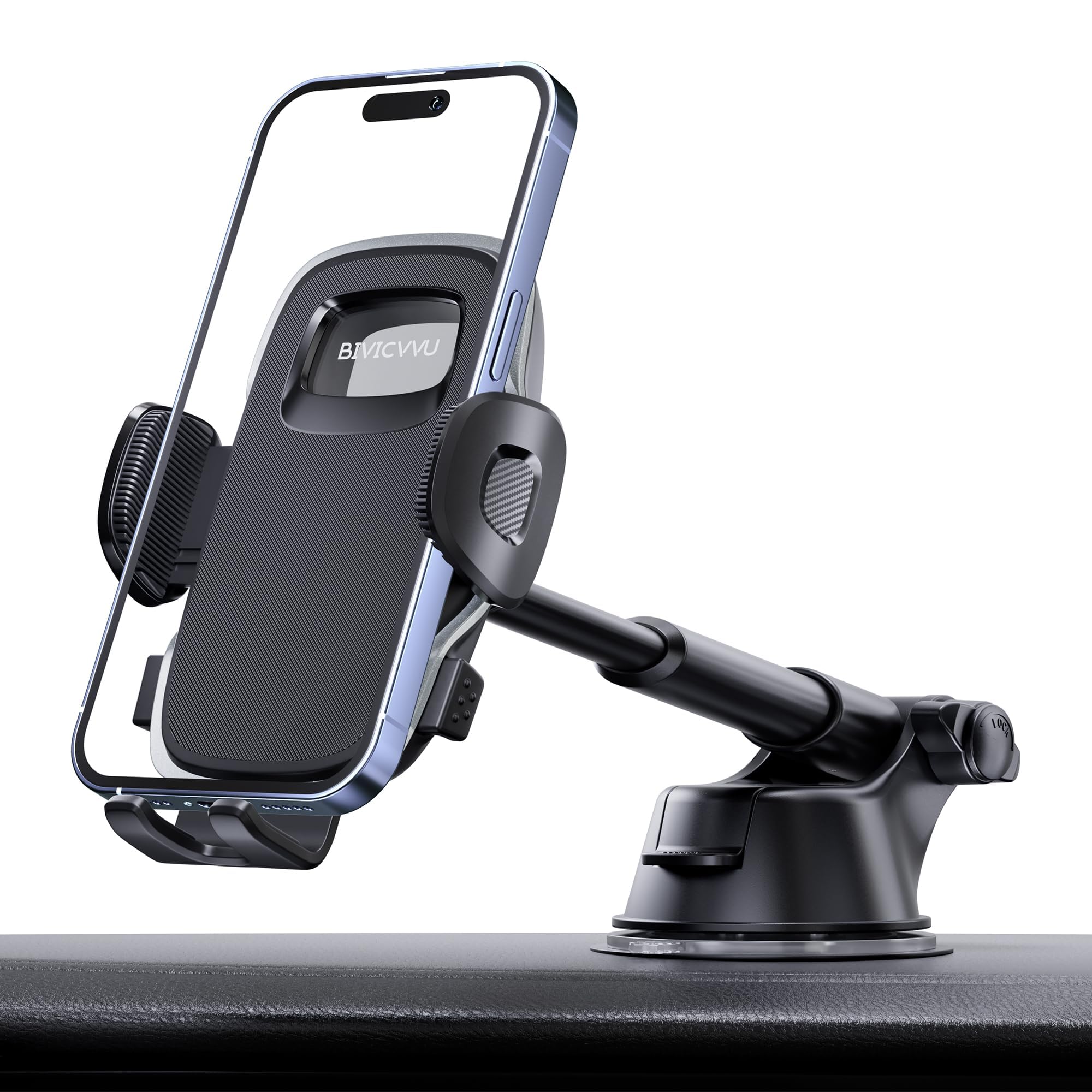 Soporte para teléfono de coche, soporte de teléfono para salpicadero/parabrisas/soporte de teléfono celular para coche, compatible con iPhone, Samsung, todos los teléfonos móviles, color negro