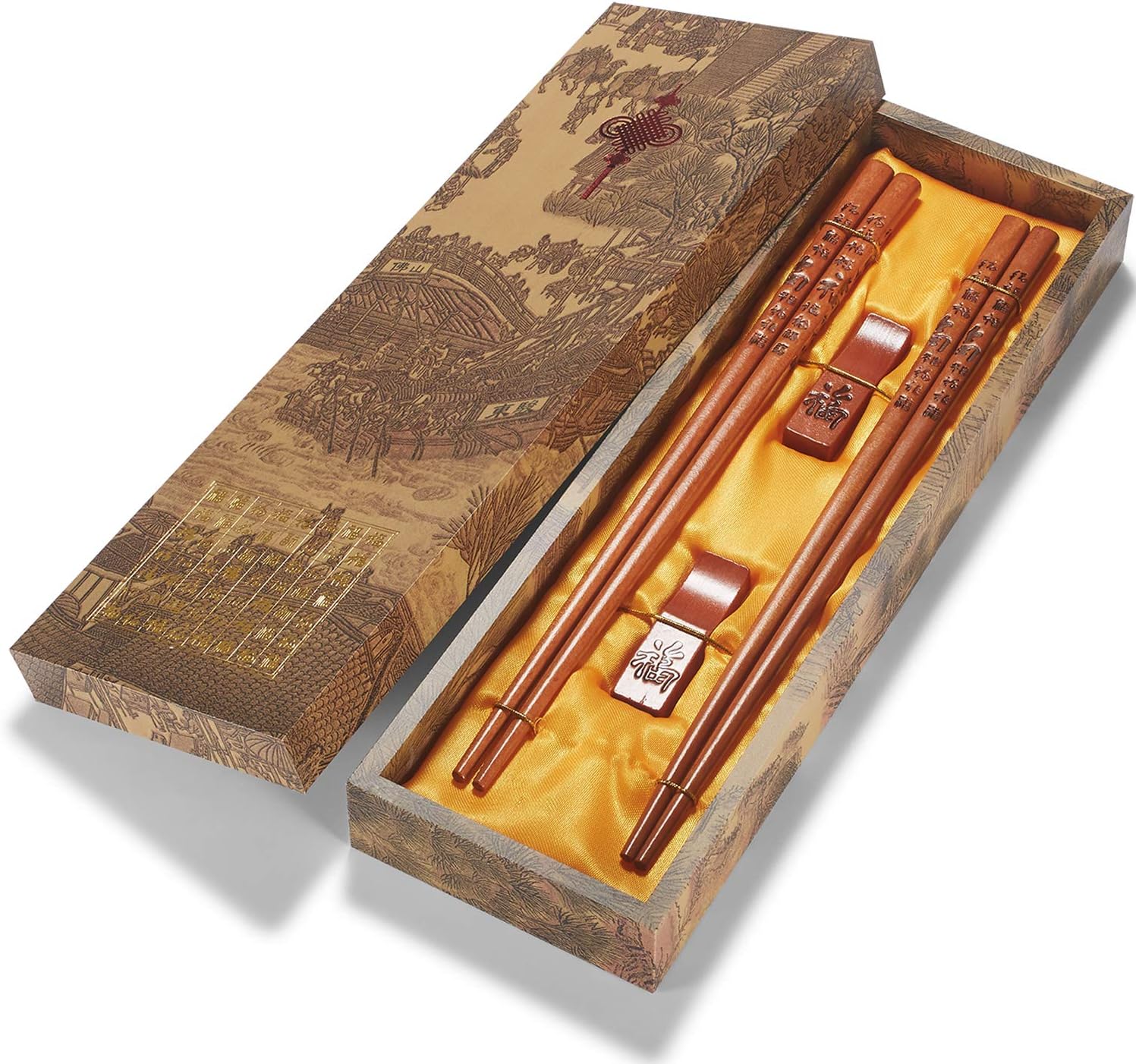 - Chopstick Reusable Chinese FU/Fortune Chopsticks with Holder and Carrying Bag Chinese Traditional Stylish Gift Set（2 Pairs）