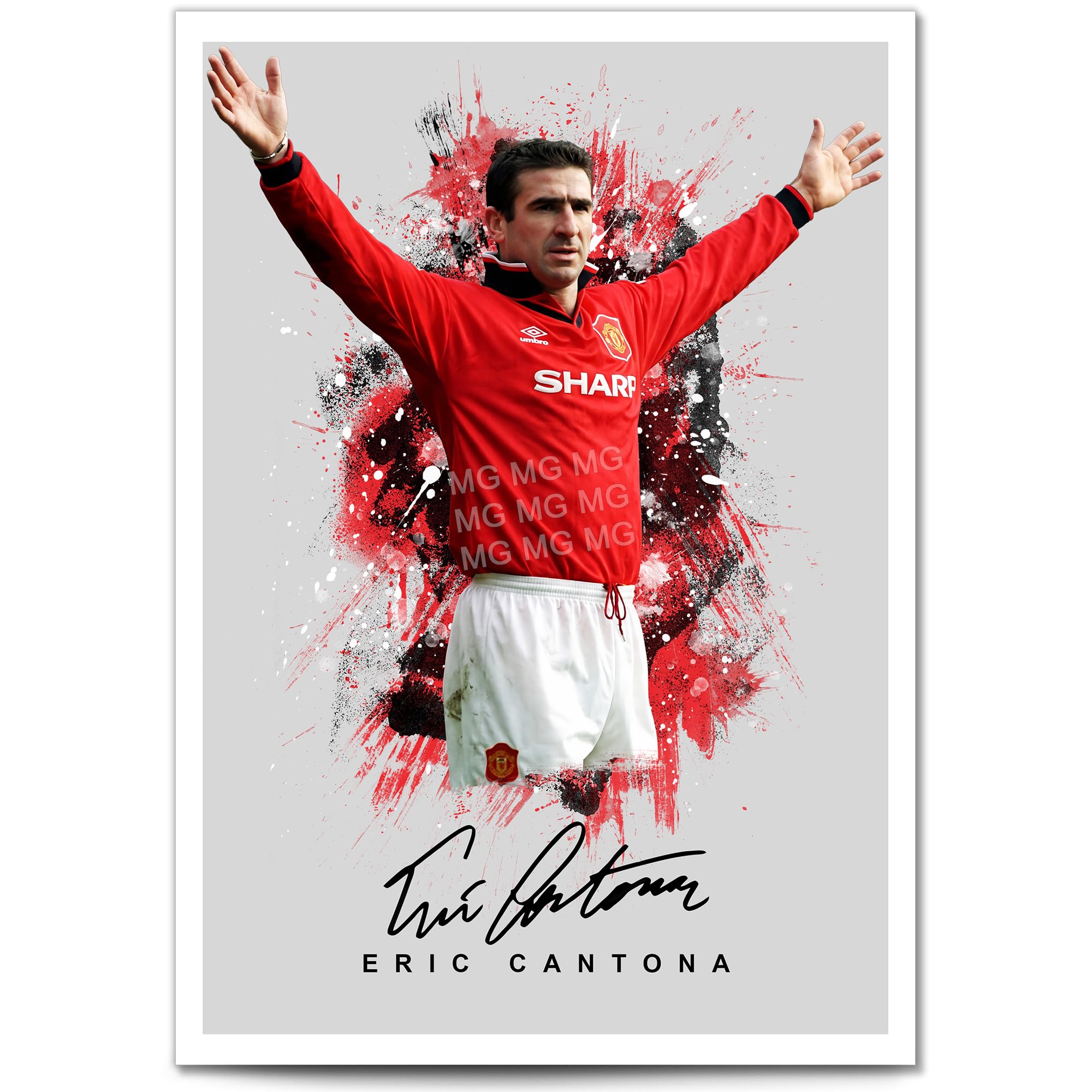 Cristiano Ronaldo David Beckham Eric Cantona George Best Signed Photo Poster Print Picture Autograph for Football Fans Manchester United Number 7 Legends (Cantona Grey, A3 Print (Unframed))