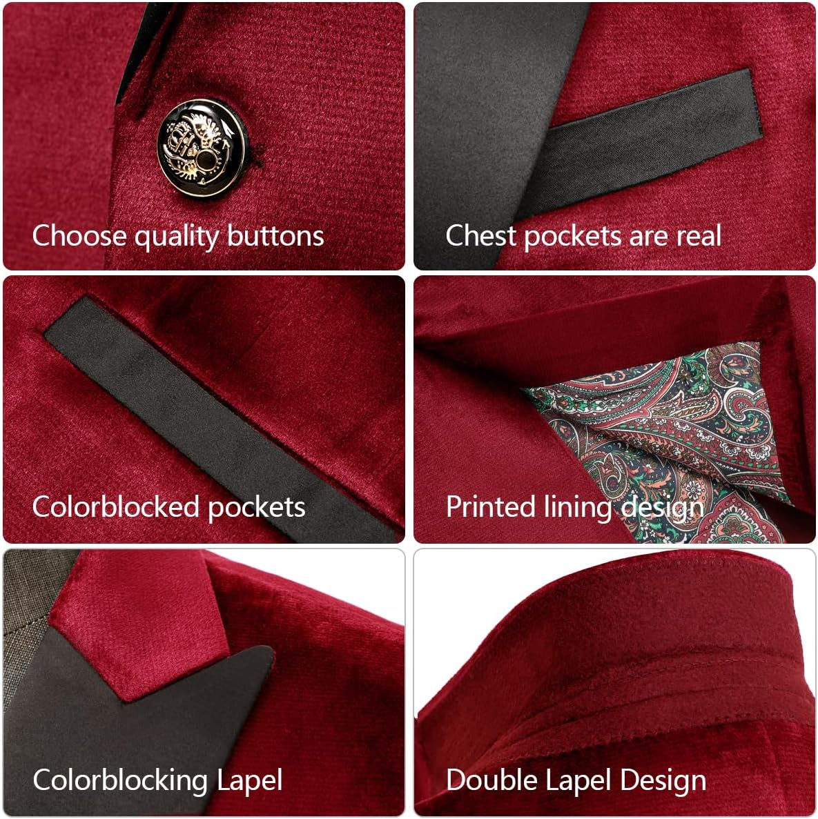 Men's Velvet Blazer One Button Casual Tuxedo for Men Blazer Lapel Prom Party Wedding Banquet - Image 6