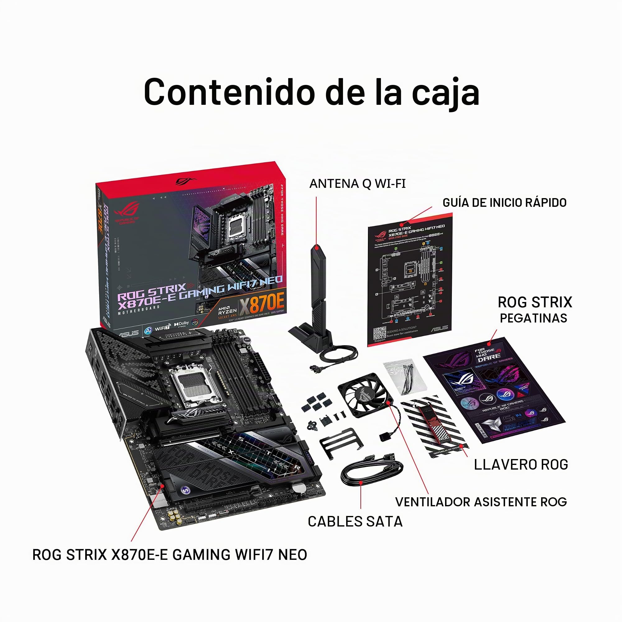 ASUS ROG Strix X870E-E Gaming WIFI7 NEO, placa base AMD ATX, 18+2+2 etapas de potencia, ranuras DDR5, cinco ranuras M.2, PCIe® 5.0 con soporte completo para GPU de próxima generación, Wi-Fi 7, USB 4