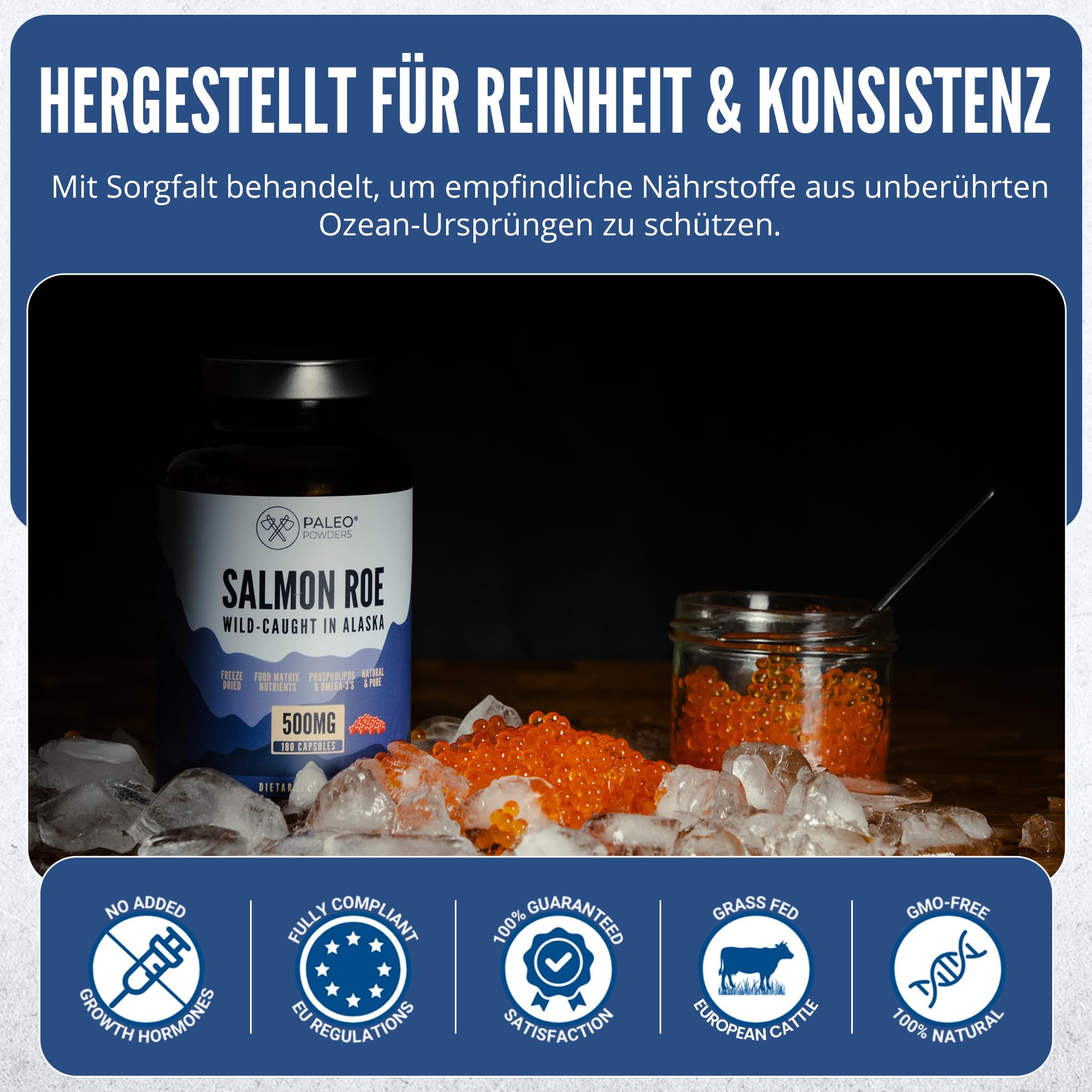 Wildlachs-Rogen-Kapseln – Hochwertige Quelle aus Fischrogen – 180 Kapseln – Premium-Qualität – Nahrungsergänzungsmittel