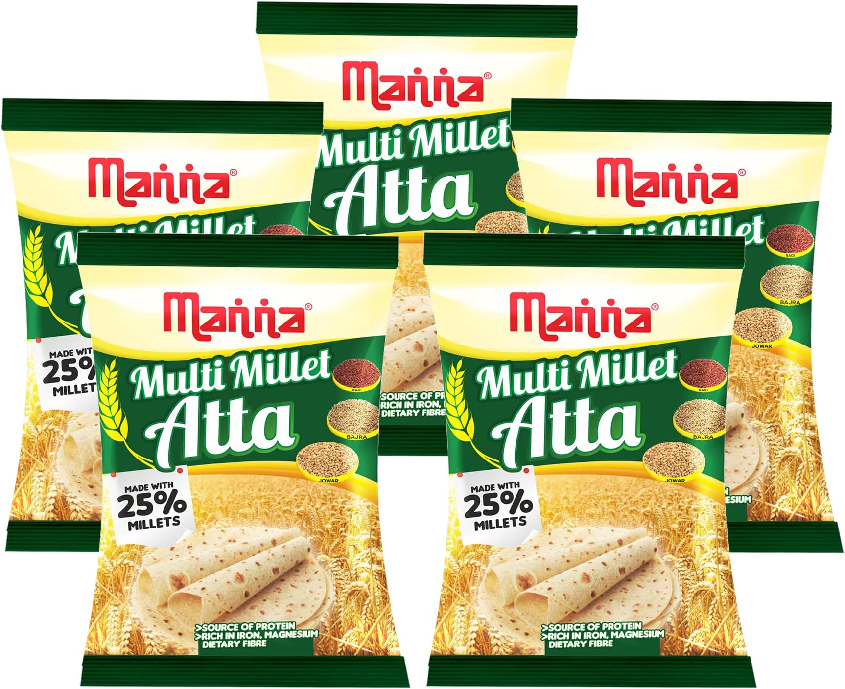 Multigrain Atta/Multi Millet Atta 5Kgs (with millets Flour) | Certified Low GI Wheat Flour with 25% Millets | High Protein & Fibre | Diabetic Friendly (5 X 1Kg Packs)