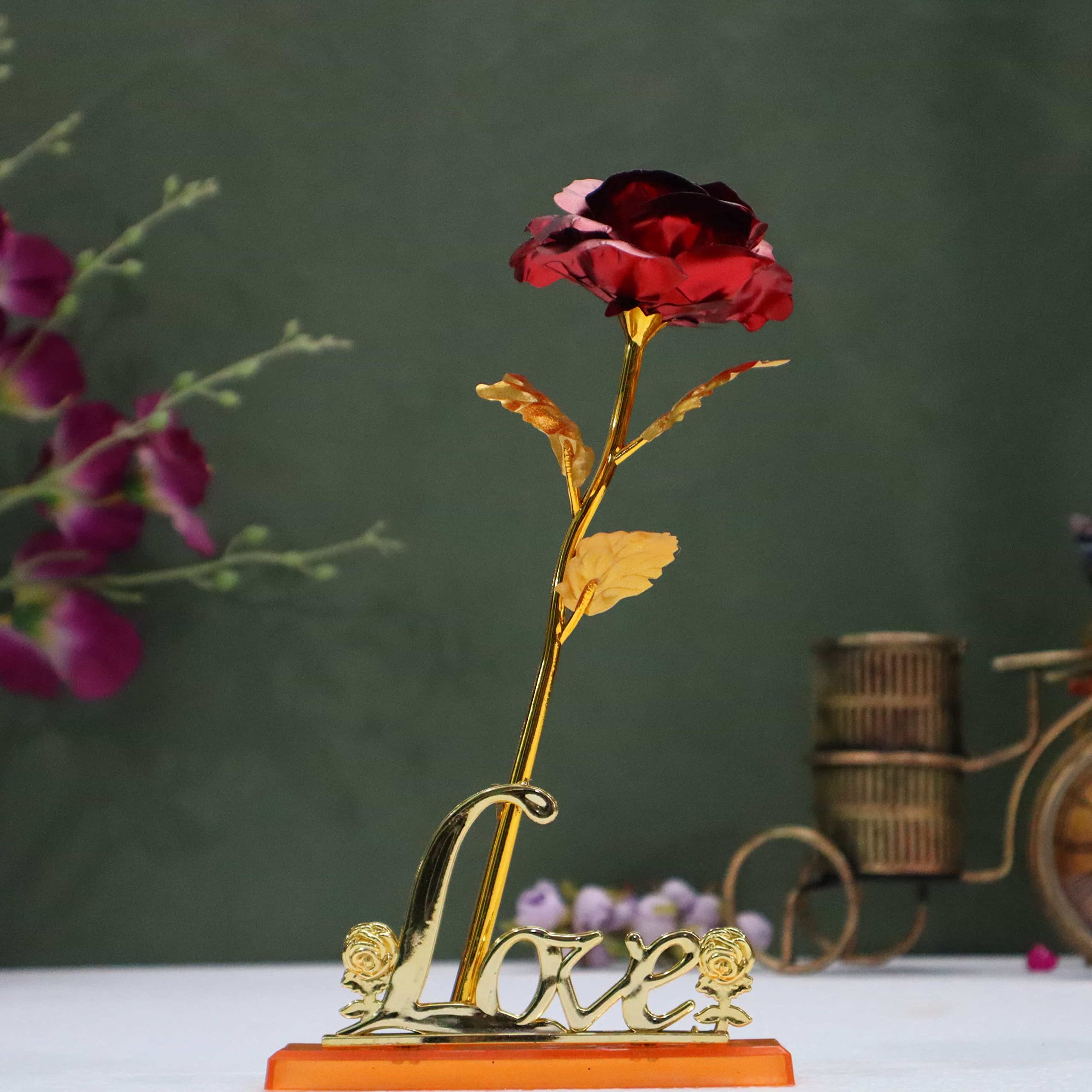 JAIPUR ACE 24K Gold Plated Rose with Love Stand Artificial Golden Red Rose Gift with Love Stand for Valentine Day Gifting Girlfriend, Boyfriend, Wife, Husband Friendship�s Day, Rose Day