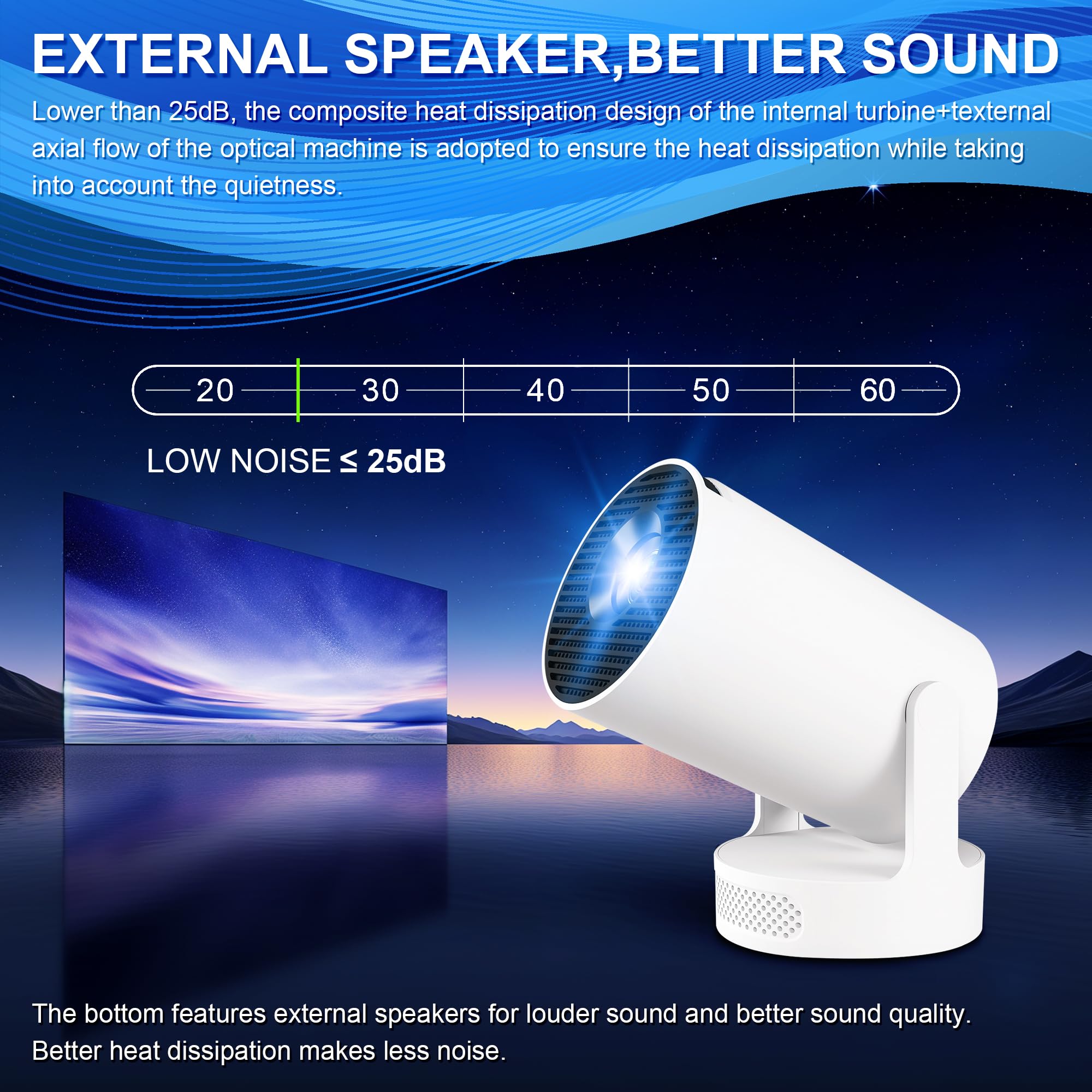 Mini Projektor 4K Beamer Tragbarer Minibeamer 2.4/5G Dual WiFi6 Android 11 1080P Full HD unterstützt für Telefon/PC/Lap/Stick HDMI Heimkino Externer Lautsprecher