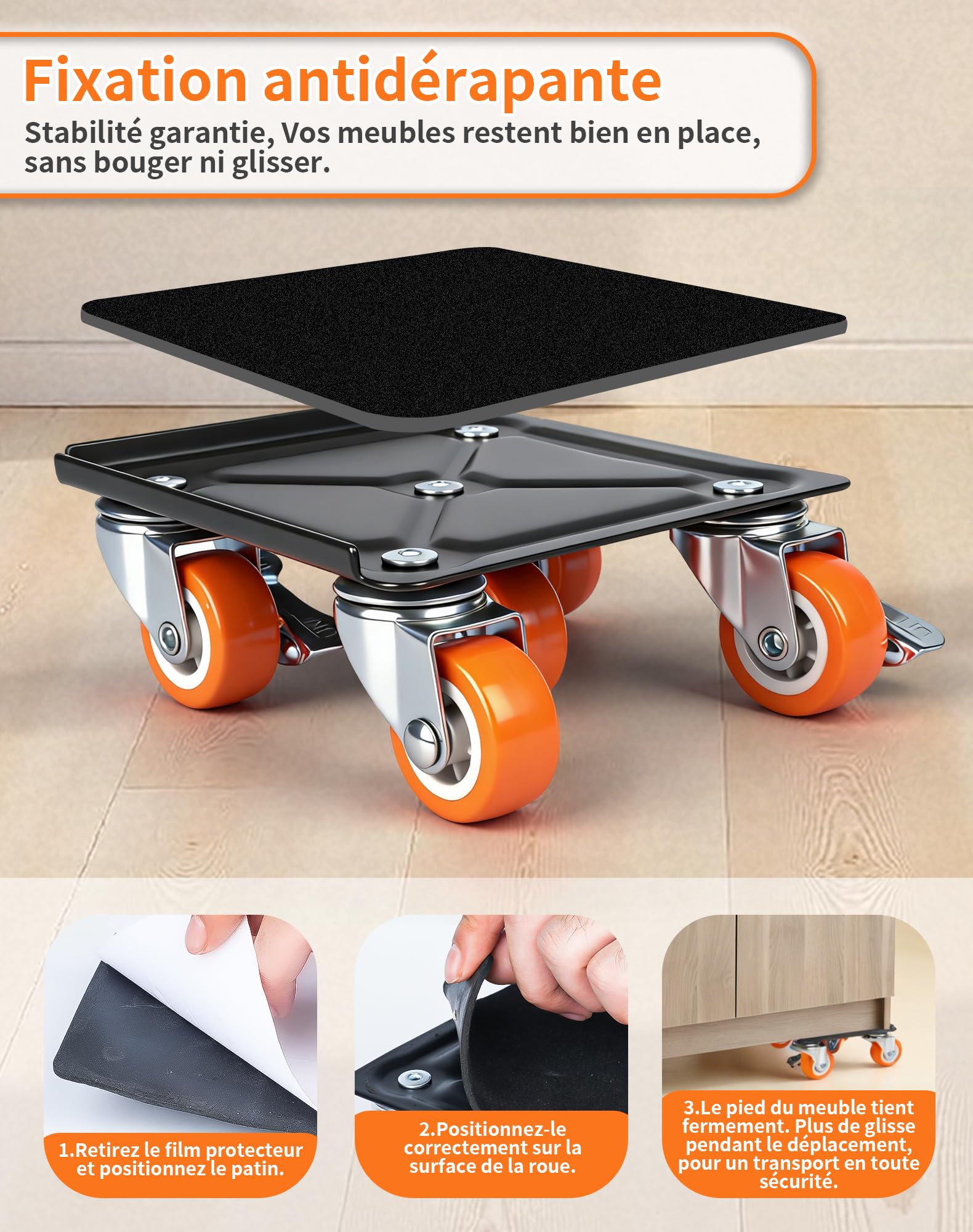 Kit Pro Déplace Meubles Lourds 500 kg, Structure 5 Roues Renforcées avec Lève-Meuble, roulettes Pivotantes 360° avec Frein, Chariot de Transport pour Déménagement, Réfrigérateur, Machine à Laver