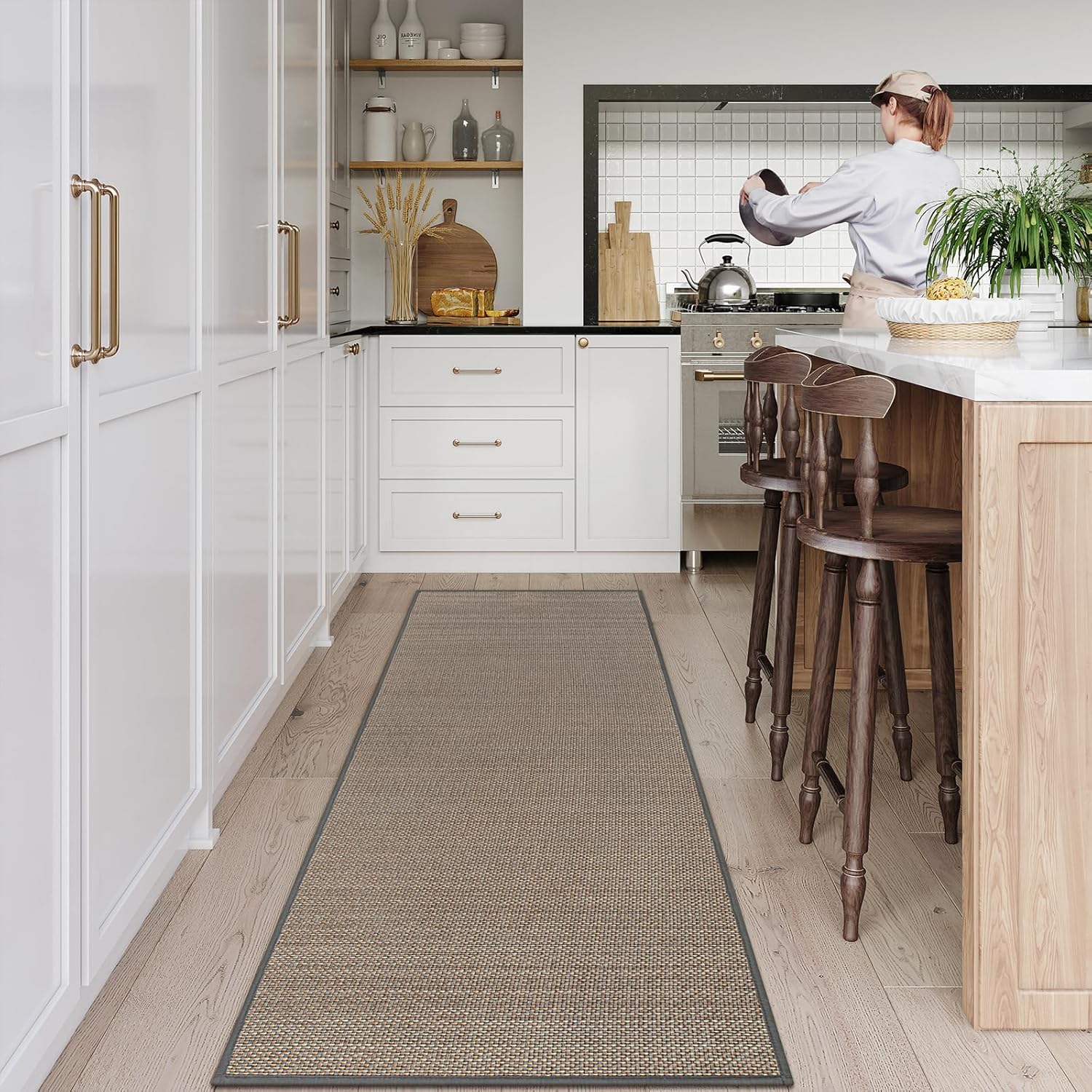 Lahome Noe Farmhouse Kitchen Runners Non Skid Washable 6ft, Carpet Runners for Hallway Entryway Indoor, Neutral Non Slip Non Shedding Floor Carpet for Entry Bathroom, Grey