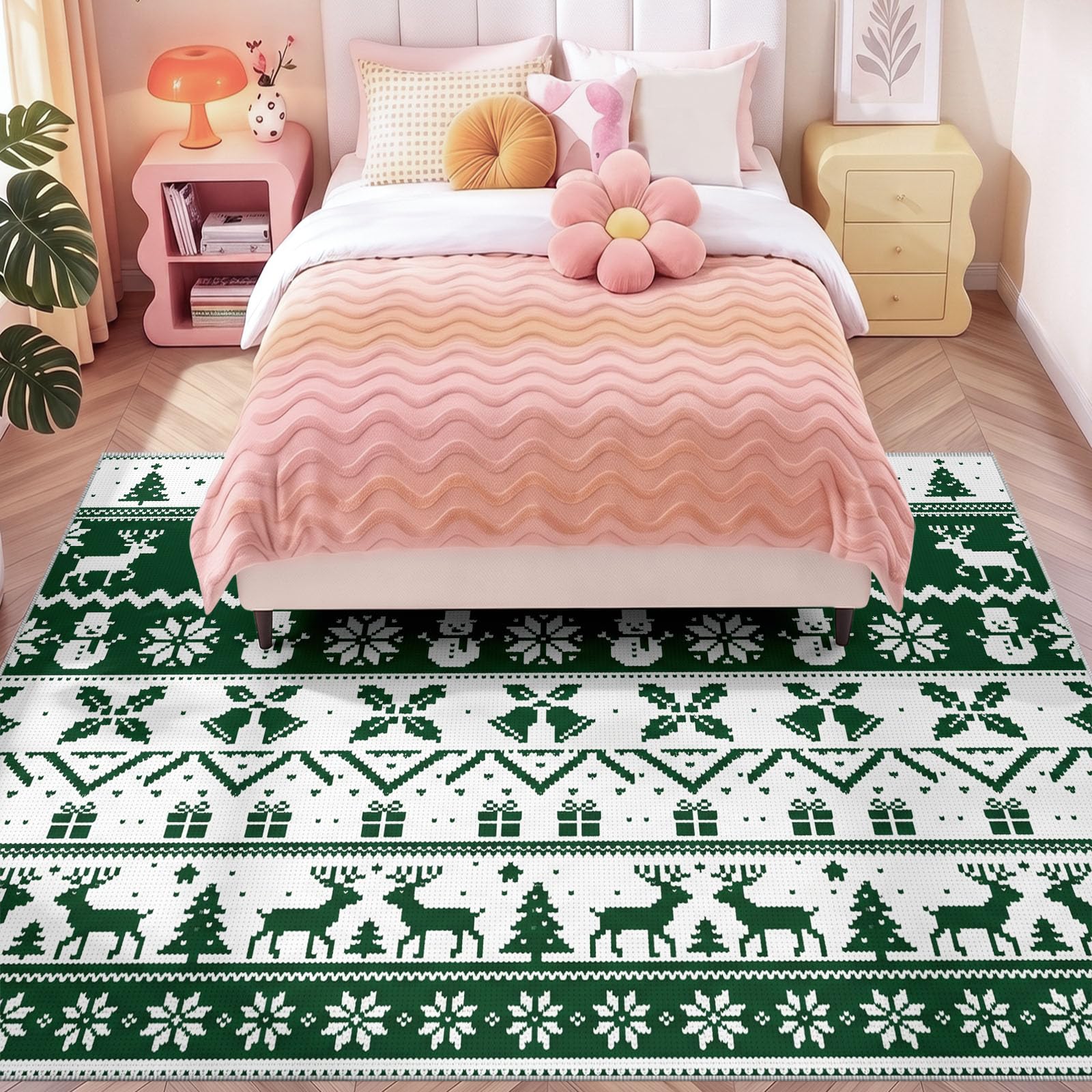 Tapis 160 x 230 cm Salon Nordique Noël Doux Lavable antidérapant