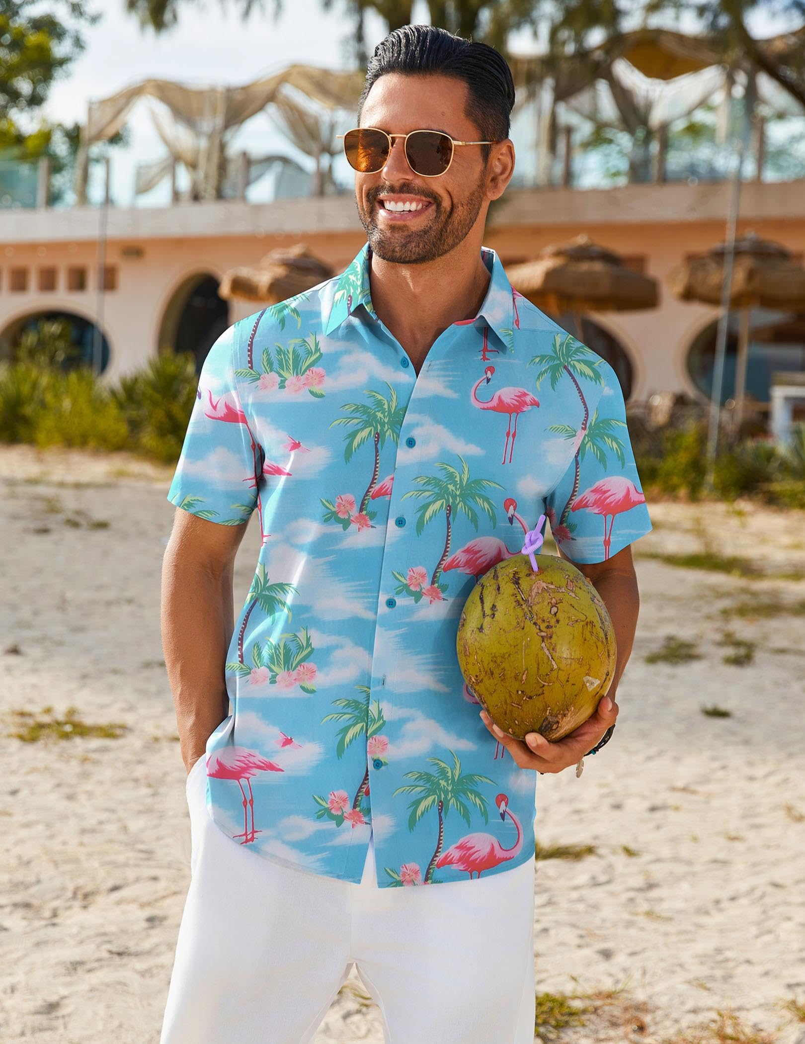 COOFANDY Camicia hawaiana da uomo, a maniche corte, con bottoni, motivo floreale tropicale, estiva, da spiaggia