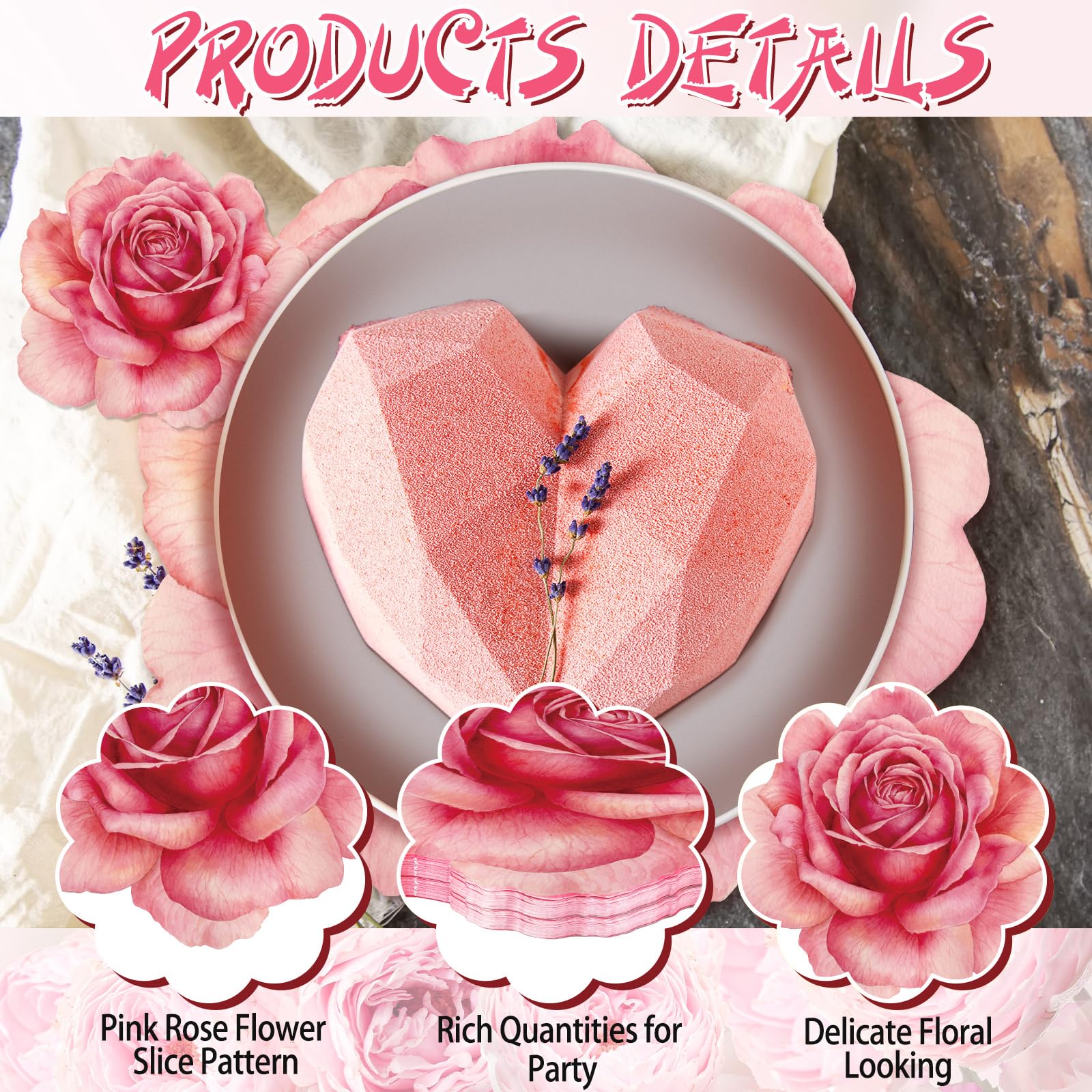 Geosar Juego de 200 manteles individuales desechables de papel con forma de rosa con forma de rosas, manteles individuales desechables para San Valentín, Día de la Madre, verano, primavera, barbacoa,