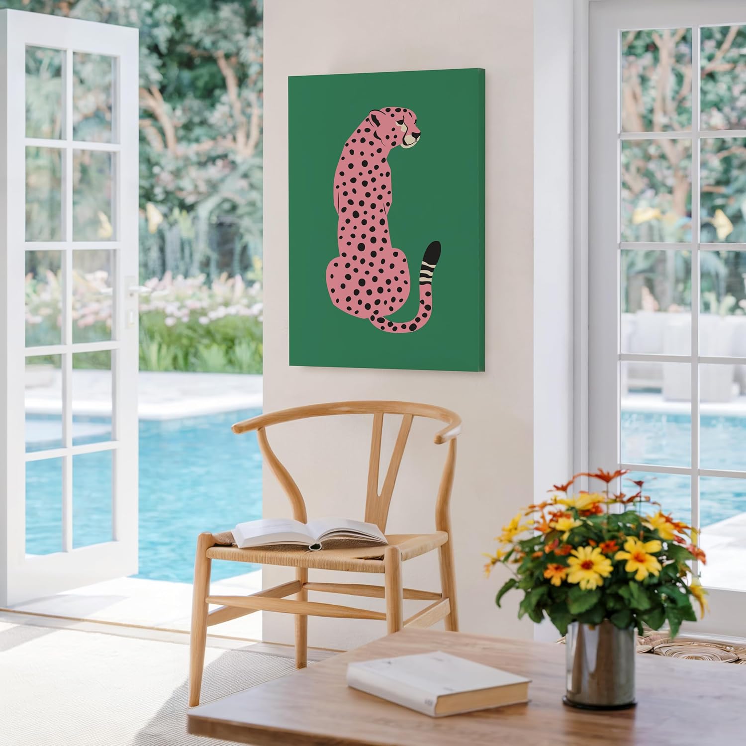 Poster Master Cheetah Canvas - Pink Cheetah Print - Leopard Art - Pop Art - Gift for Men, Women & Animal Lover - Minimal Decor for Bedroom, Living Room, Kid's Room or Nursery - 8x10 STRETCHED Canvas