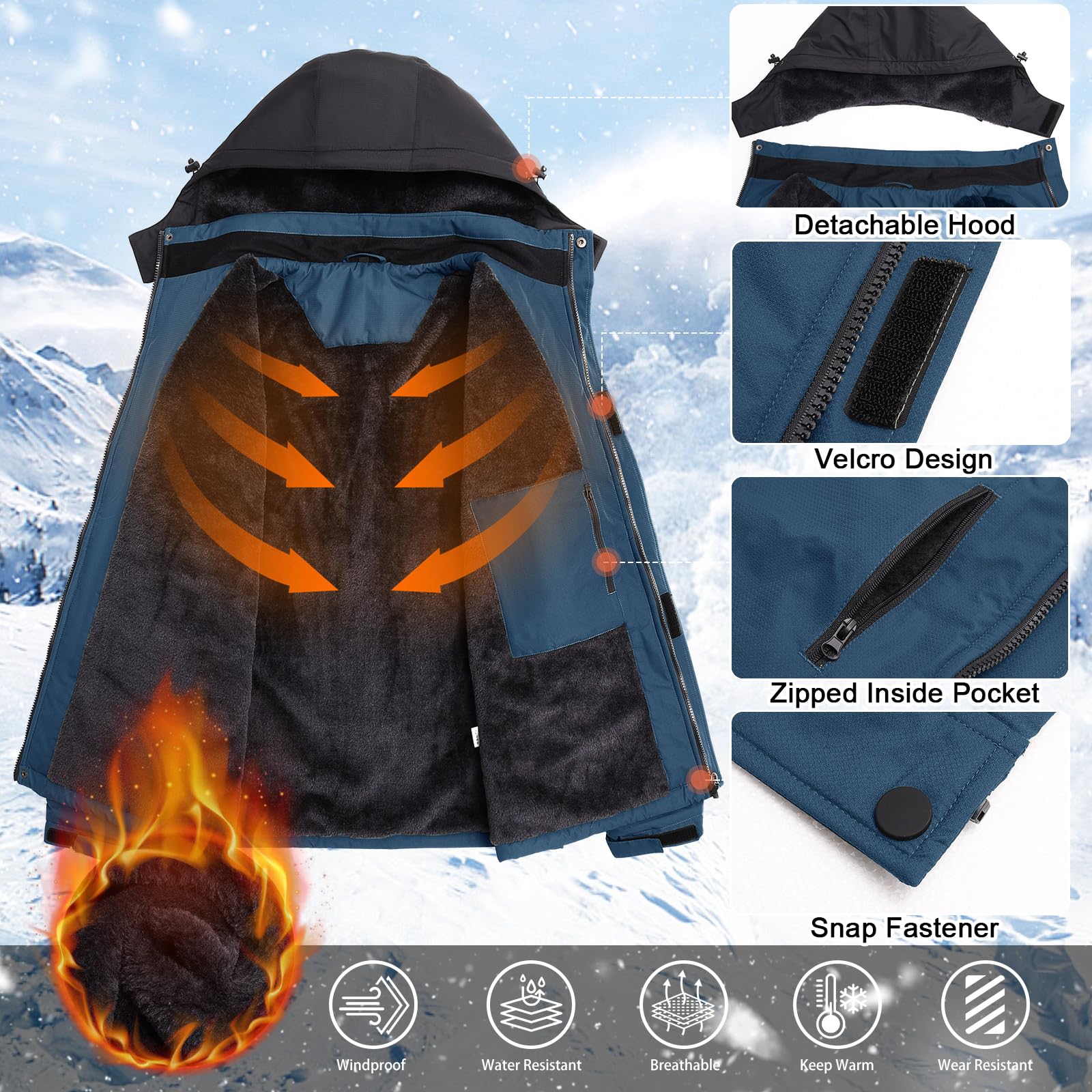 Svanco Chaqueta De Esquí Chaquetas De Hombre Impermeable Forro Polar Abrigo Con Capucha Desmontable Invierno Cálido Patinaje Sobre Hielo Chaqueta Abrigos Snowboard Chaqueta Para Hombres M-XXL