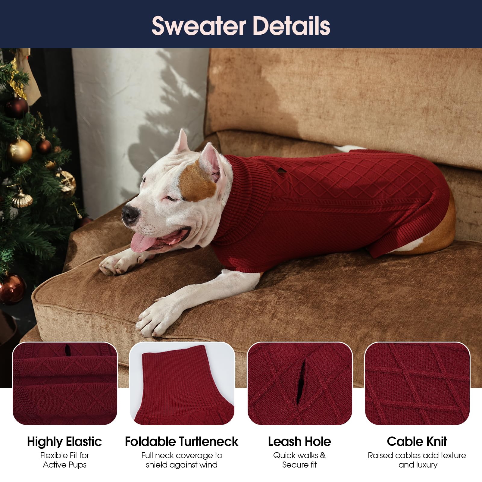 IECOii Lot de 2 pulls à col roulé confortable pour petit chien fille et garçon, chandail en tricot torsadé avec trou pour laisse, pull extensible et doux pour teckel, bordeaux et gris, taille M