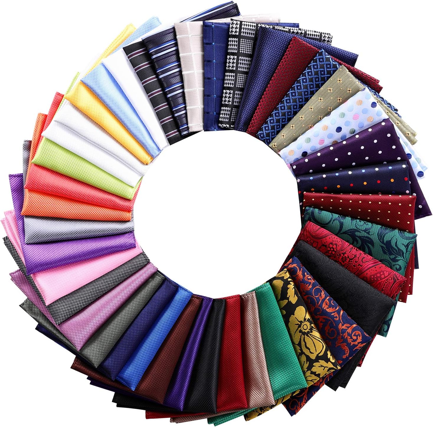 40 Pack 8.5x8.5 inch Pocket Squares for Men Men's Handkerchief Mens Pocket Squares Set Assorted Colors with a Holder