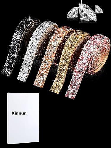 Vista 75 de Xinnun 5 rollos de cinta de diamantes de imitación brillantes, tiras autoadhesivas de diamantes de imitación, cinta de resina para arte, Plateado