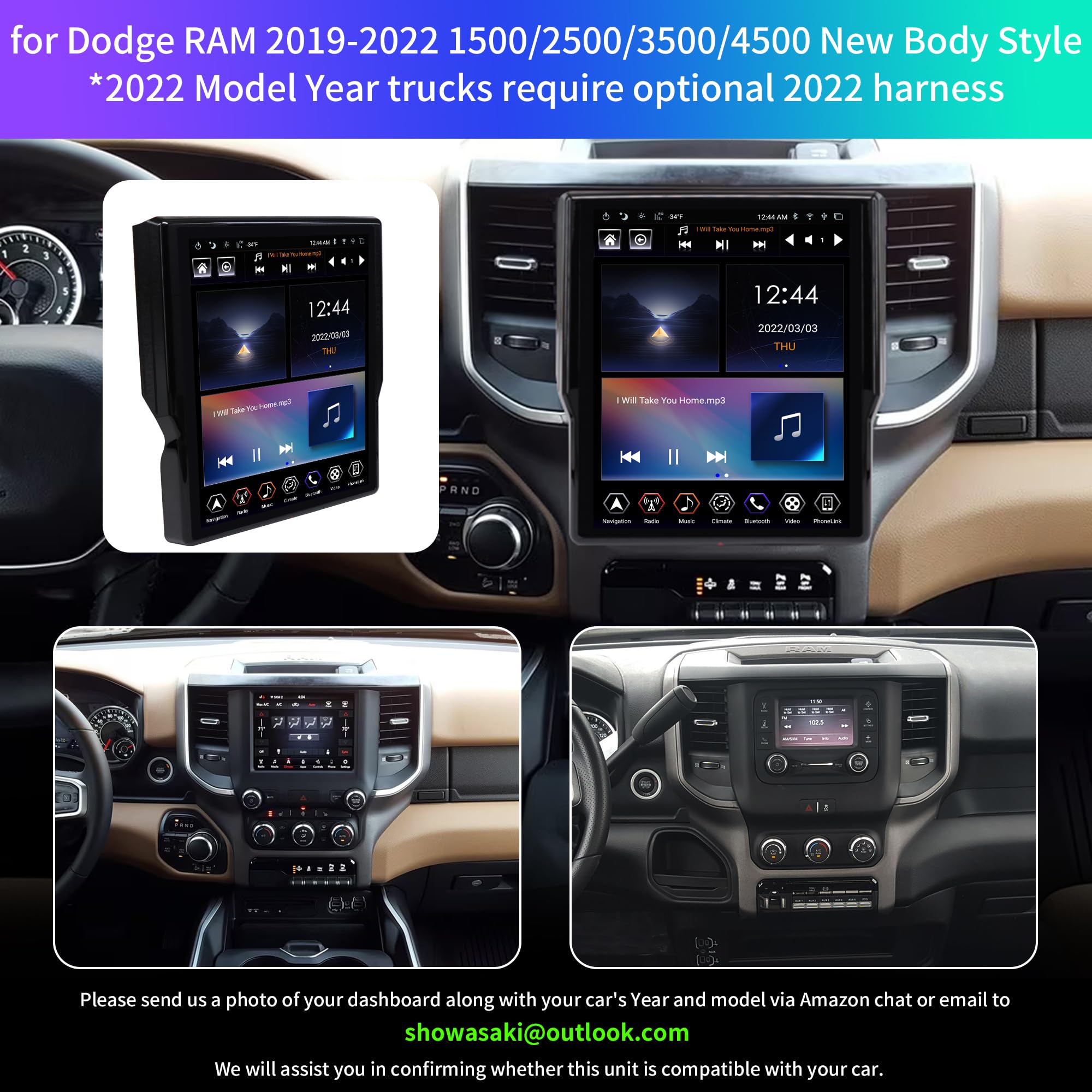 LINKSWELL GEN 5 Android Car Radio for RAM 2019-2022 New Body Style 1500/2500/3500 T-Style Car Stereo with 12.1 Inch Touch Screen Wireless CarPlay Bluetooth GPS Navigation Upgrade