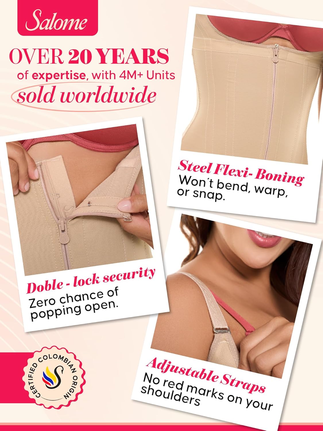 Salome 0314 Chaleco Sculptor Waist Trainer - Colombian Fajas Shapewear Vest With Zipper (Extra Firm Compression)