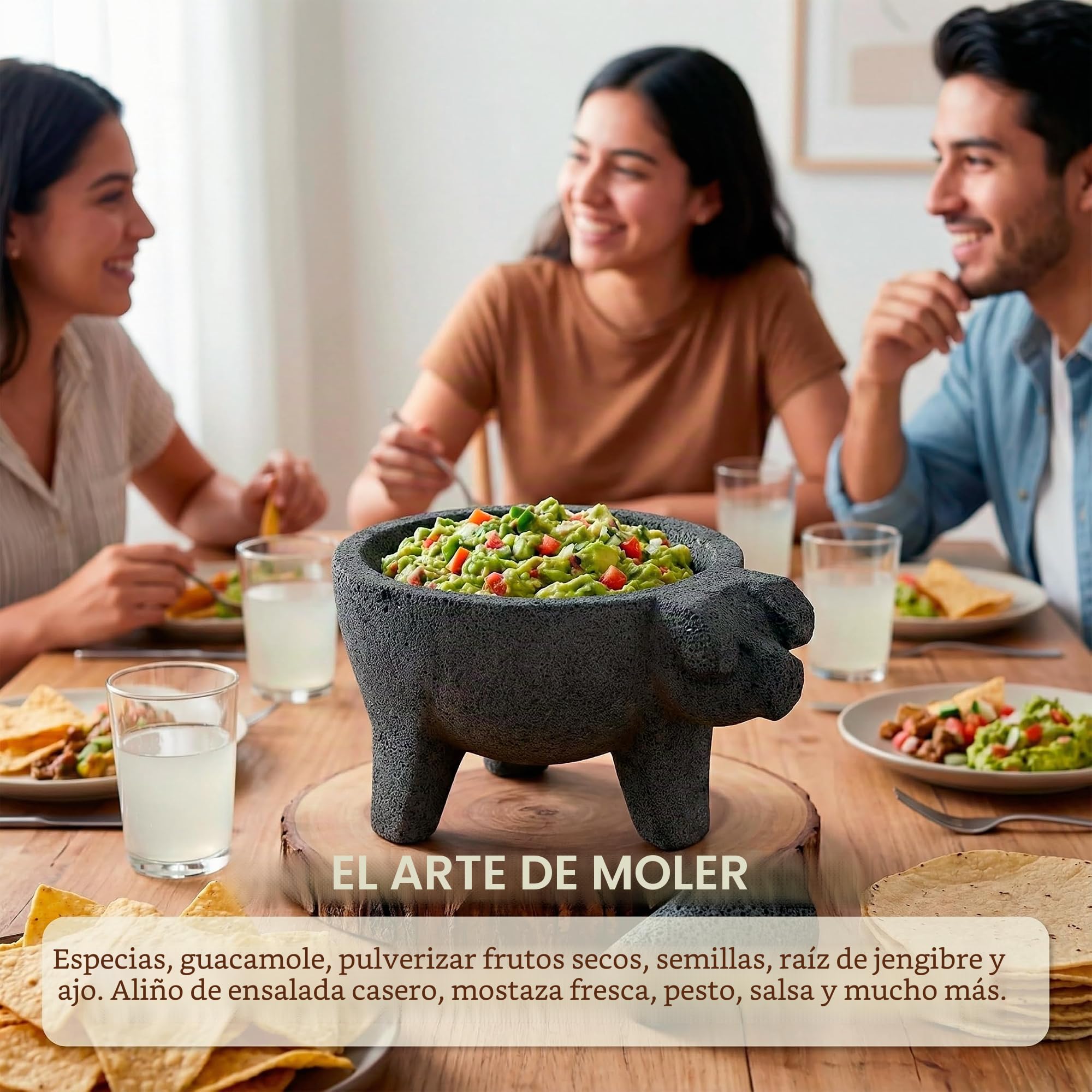 Mortero Molcajete de 9 pulgadas con diseño de cerdo, hecho a mano mexicano con lava de calidad ideal como tazón de hierbas, molinillo de especias, piedra volcánica