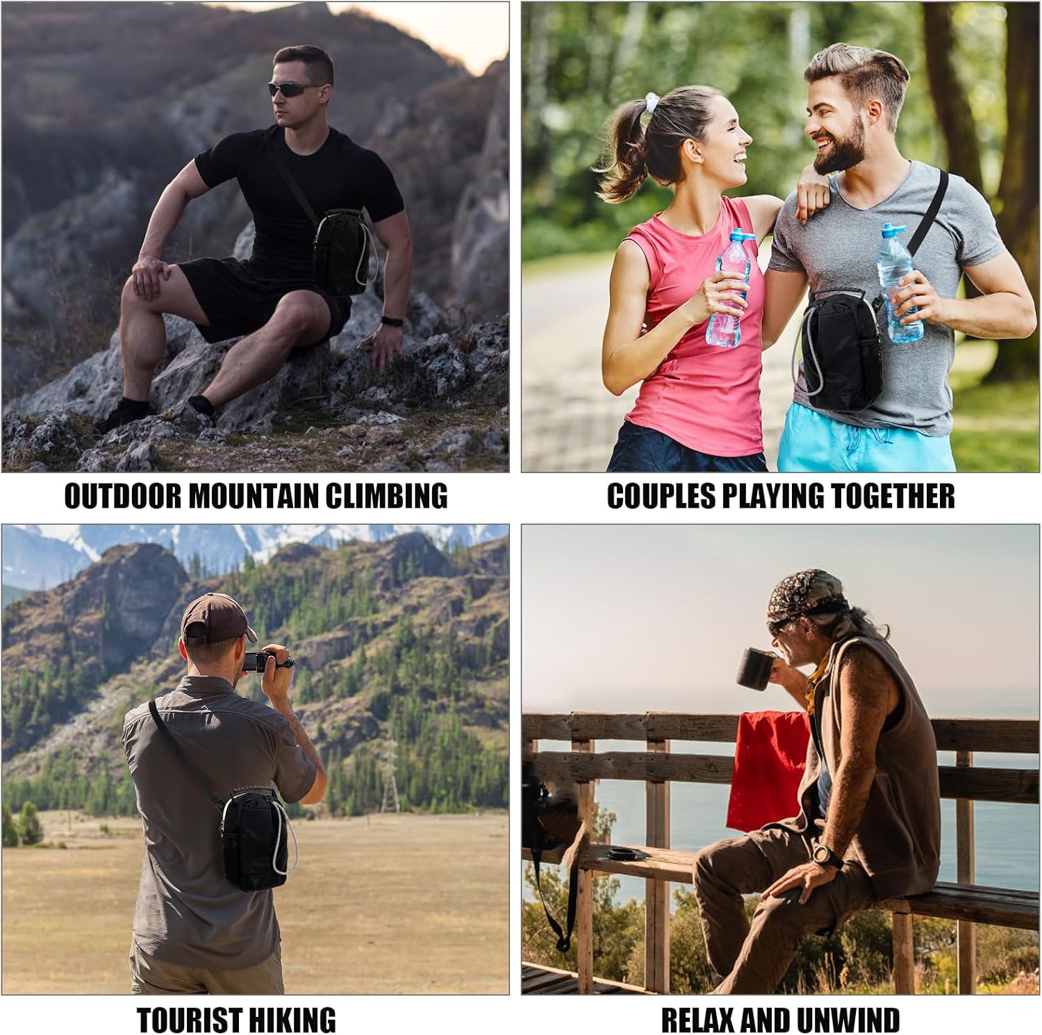 Waterproof Crossbody Bag with Water Bottle Carrier Holder Shoulder Sling Pouch Handle Travel Hiking Daypack