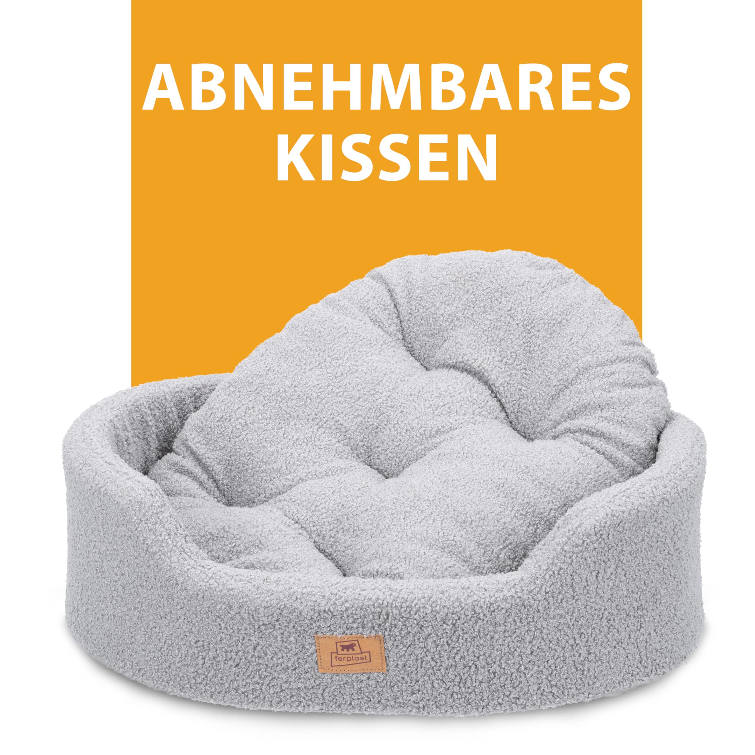 Ferplast Hundebettkissen für mittelgroße Hunde, Katzenbett, waschbarer synthetischer Bouclé-Stoff, weiche Polsterung, 65 x 46 x H 17 cm, Grau