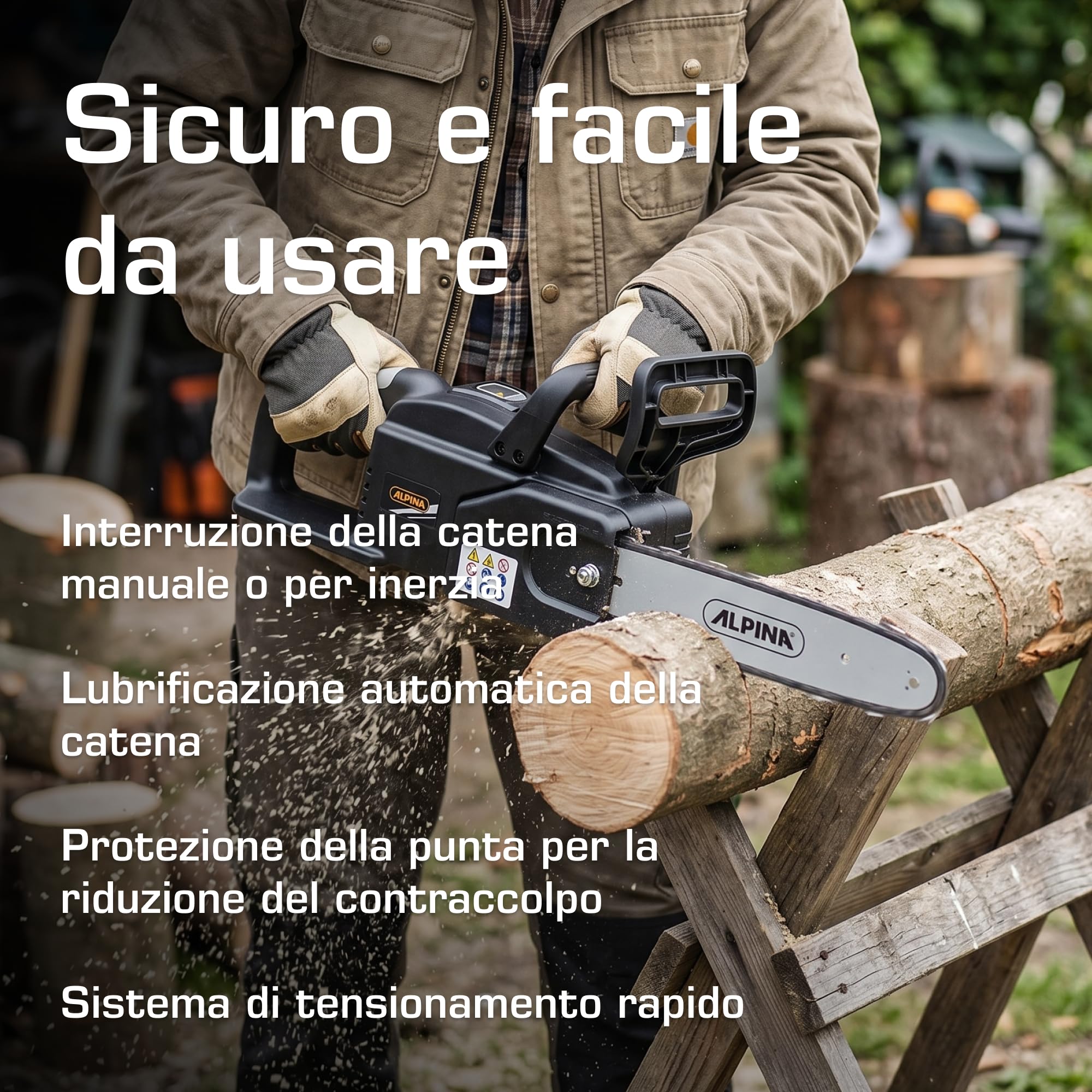 Alpina AC 20 Li Kit Motosega a Batteria, 700 W, 25 cm – 1 Batt. 4 Ah + Caric., Protezione Punta – Potatura e Taglio Legna