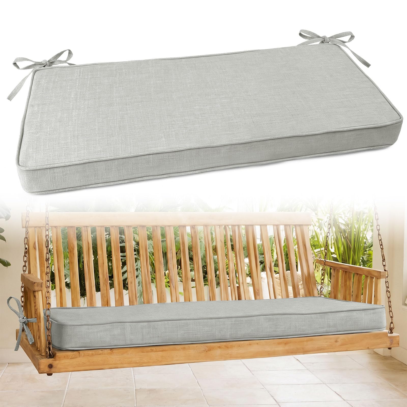Indoor Linen Bench Cushion 5 cm Thick 75x30cm, Garden Bench Seat Pad 2/3/4 Seater with Non-Slip Backing for Dining Piano Shoe Bench Bay Windows Indoor/Outdoor Long Chairs Multiple Sizes,Light Gray