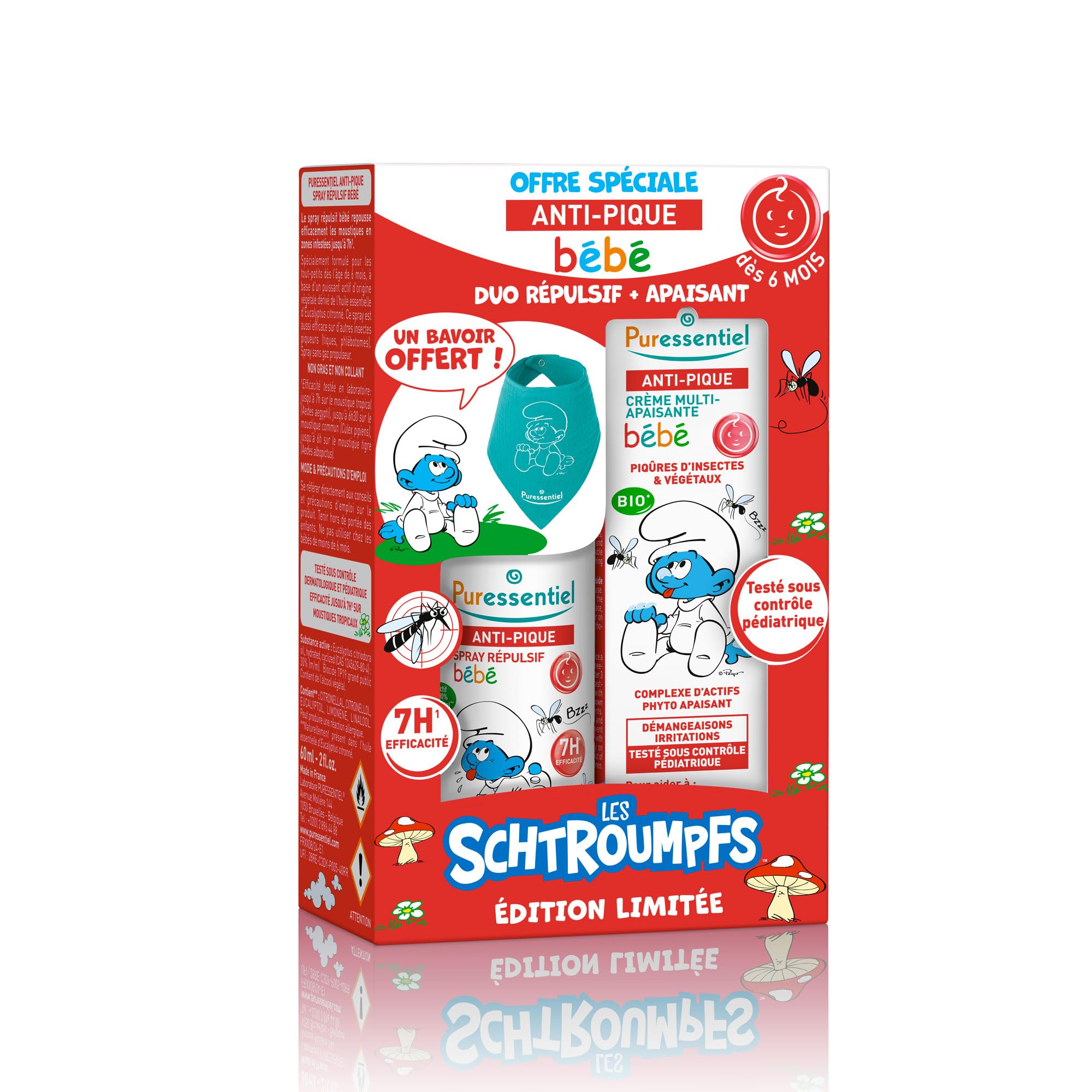 Puressentiel - Baby Repellent + Soothing Duo The Smurfs – Mosquito, Insect, Fly and Tick Repellent - Proven 7-Hour Efficacy - Suitable for Babies Aged 6 Months +