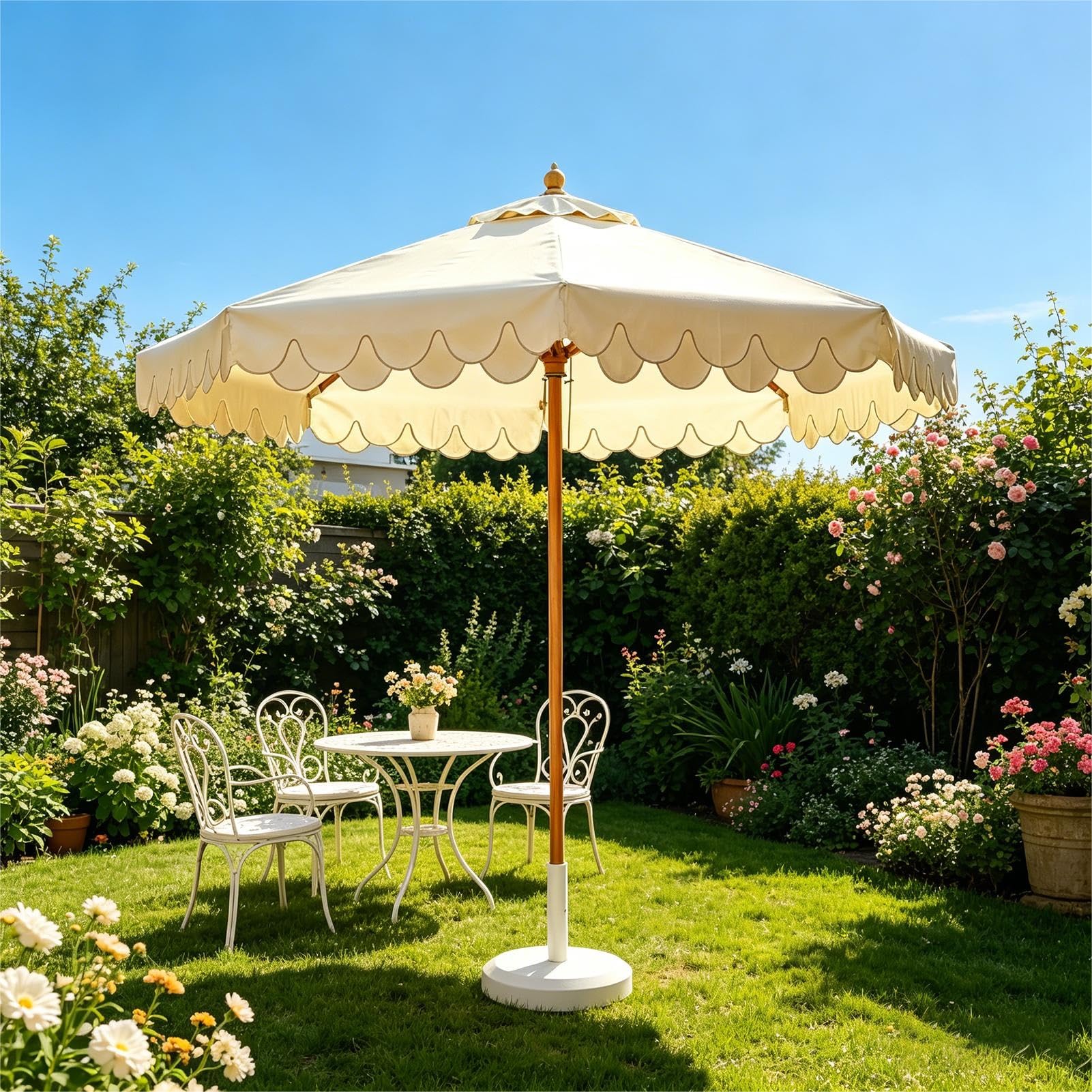 Parasol Ogrodowy Ø230 cm z Falistym Brzegiem, żEbrami o Grubości 9,5 mm, Trzonkiem 35 mm, UPF 50+, Wodoodporny Parasol do Ogrodu, na Podwórko, Plażę