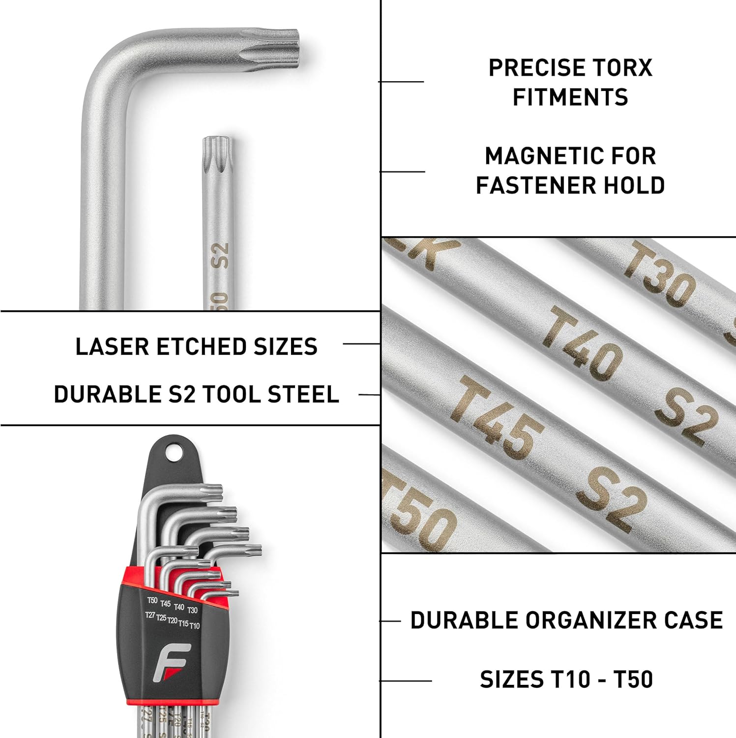 FEEDBACK SPORTS | Torx Wrench Set | Durable 9 Piece Magnetized S2 Steel | Includes T10, T15, T20, T25, T27, T30, T40, T45, T50 Sizes | For Bicycle Maintenance and Repair