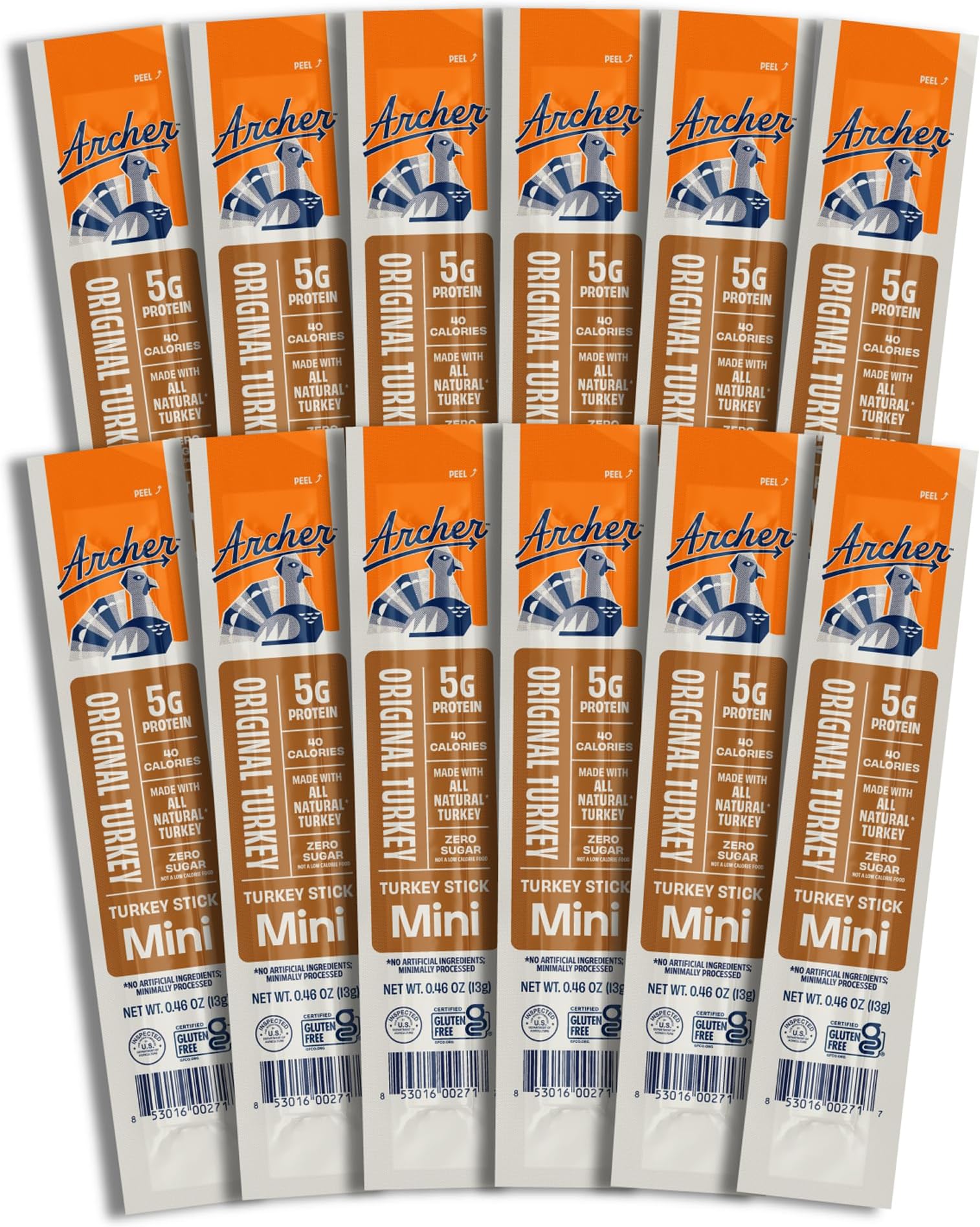 Archer Jerky Mini Turkey Jerky Sticks - All Natural Turkey Sticks, Meat Snack for Adults & Kids, Gluten Free, Keto Protein Snack, Easter Basket Stuffers, Original Flavor - 0.5 oz (Pack of 12)
