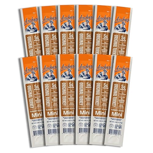Archer Jerky Mini palitos de carne seca de pavo, palitos de pavo naturales, aperitivo de carne para personas, sin gluten, aperitivo de proteína