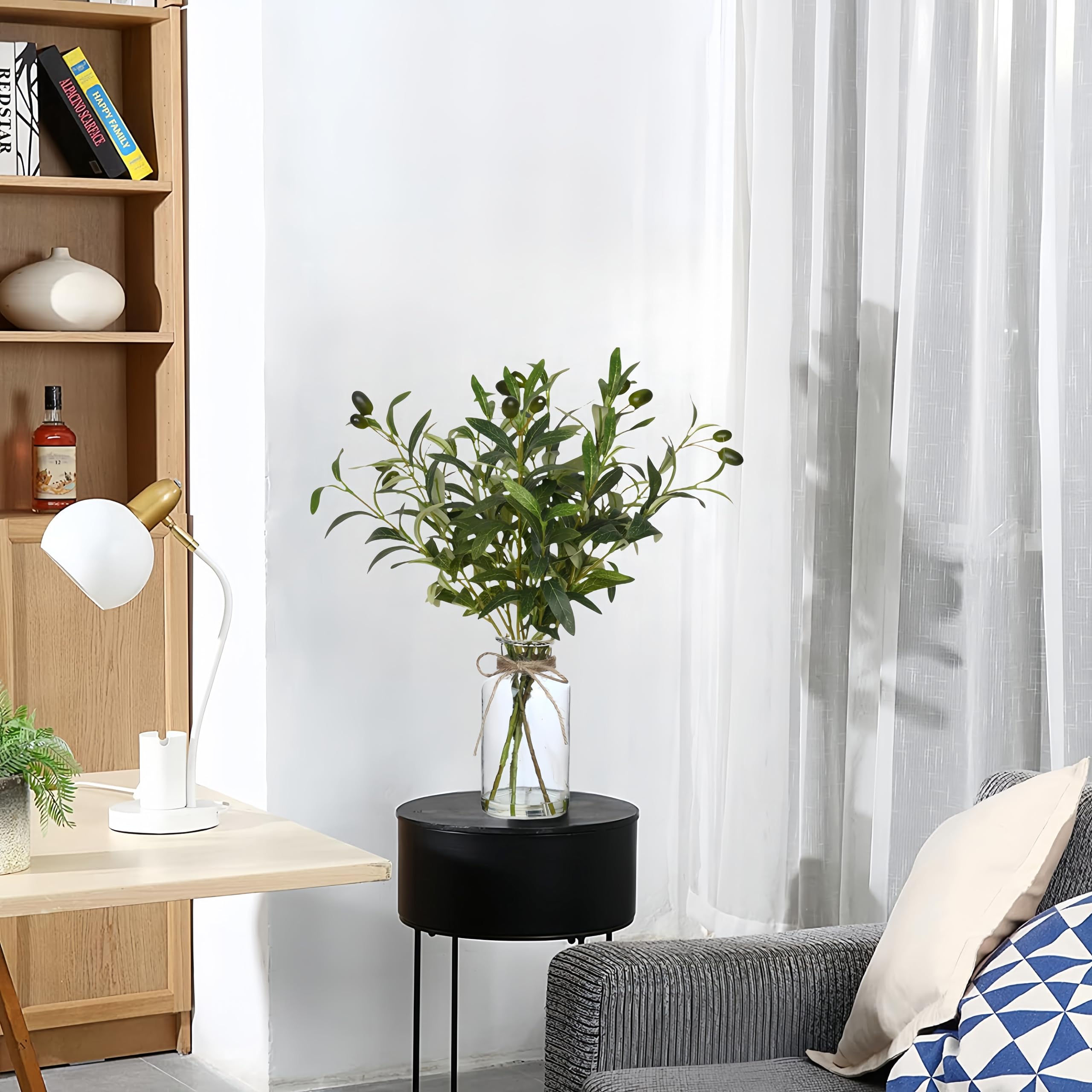 Amazon.de: Avoik Knstliche Olivenzweig Zweige mit Glasvase, Knstlicher  Pflanze Greenery Olive Zweige Faux Eukalyptus Stmme fr Home Bro  Wohnzimmer Hochzeit Kche Tisch Centerpiece Dekor