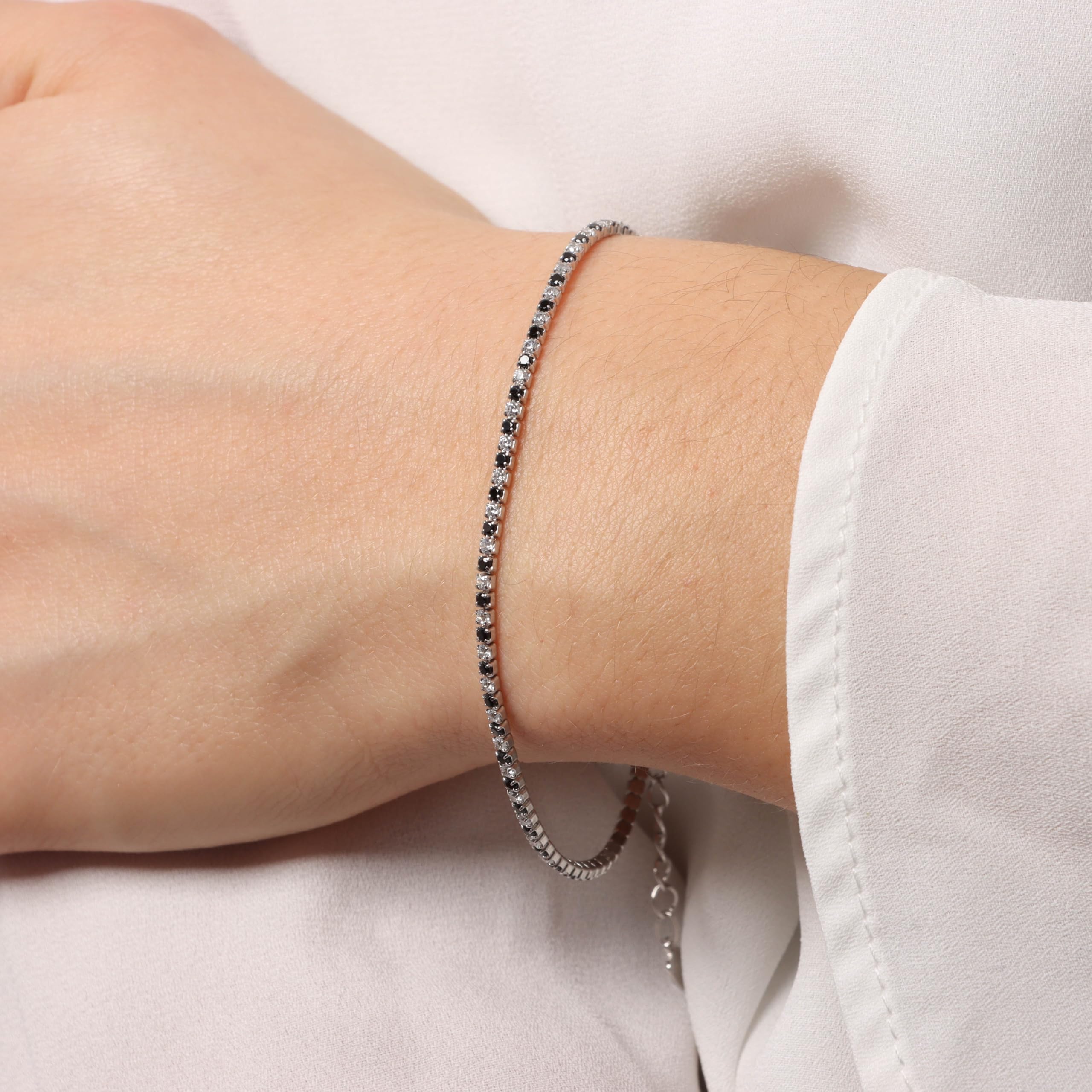 MILOR Bracciale tennis donna regolabile in Argento 925 placcato platino – Gioielli donna made in Italy – Regalo per Festa della mamma, compleanno, anniversario