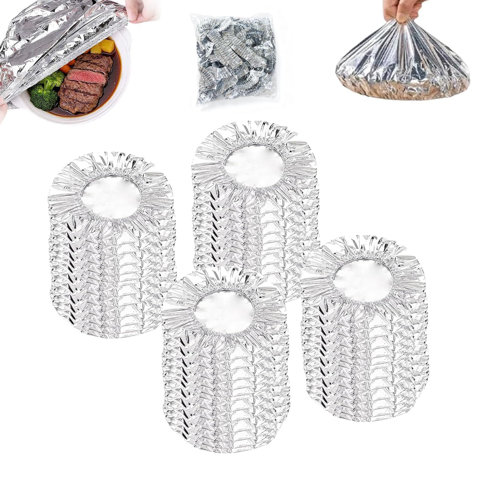 Cobertores De Aluminio Para Comida, Reusable Aluminum Foil Food Covers, Insulated Food Cover with Aluminum Lining, Aluminium Foil Elastic 𝐅ood Bowl Storage Cover for Meals Vegetables Fruits (100PCS)