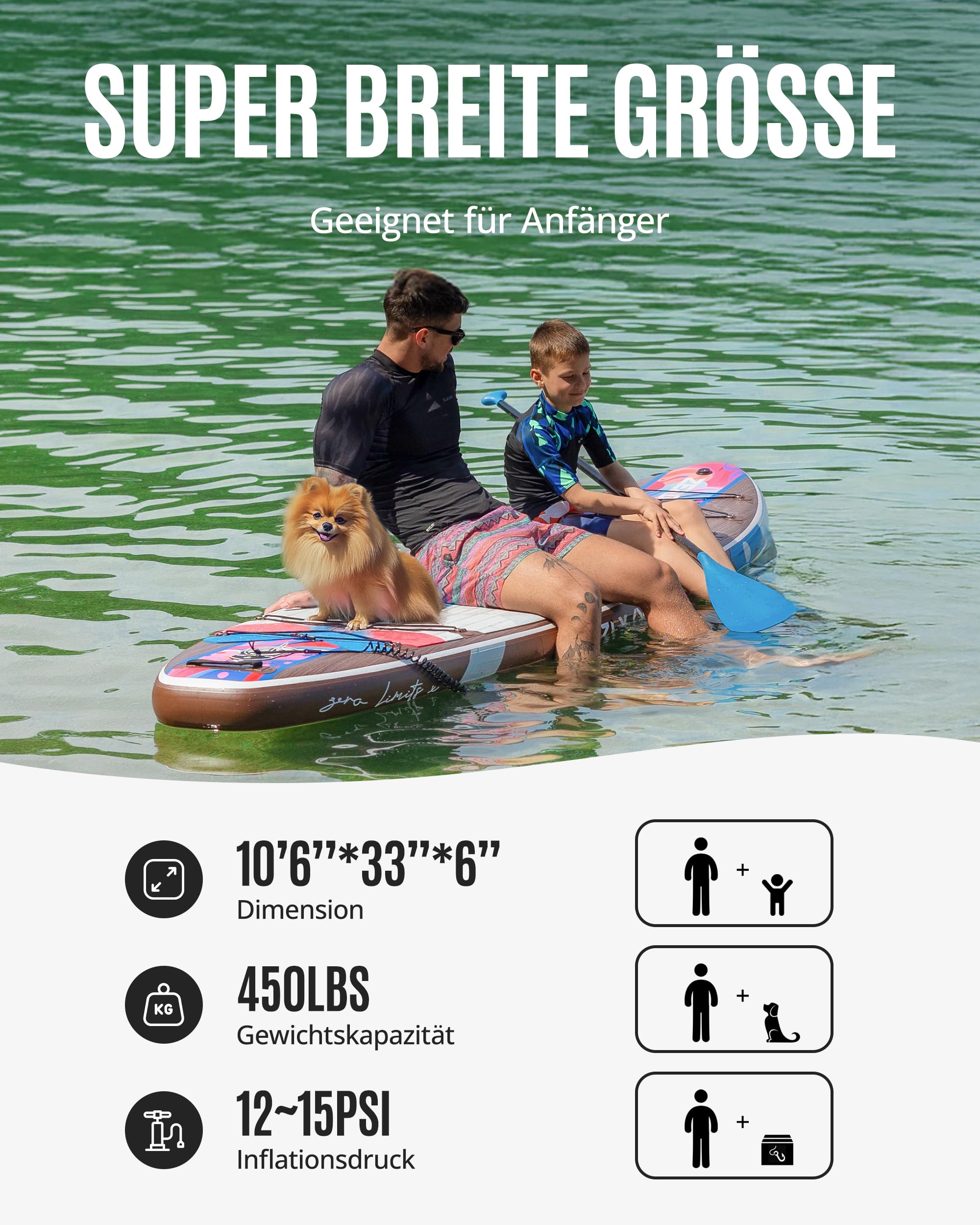 ZLX Stand Up Paddling Board 320x84cm,SUP Board Set,Stand Up Paddle mit Einzigartige Mittelfinne,Rutschfester Deckpad,Standup Paddle Board 200kg Tragkraft,für Erwachsene,Anfänger,alle Könnensstufen