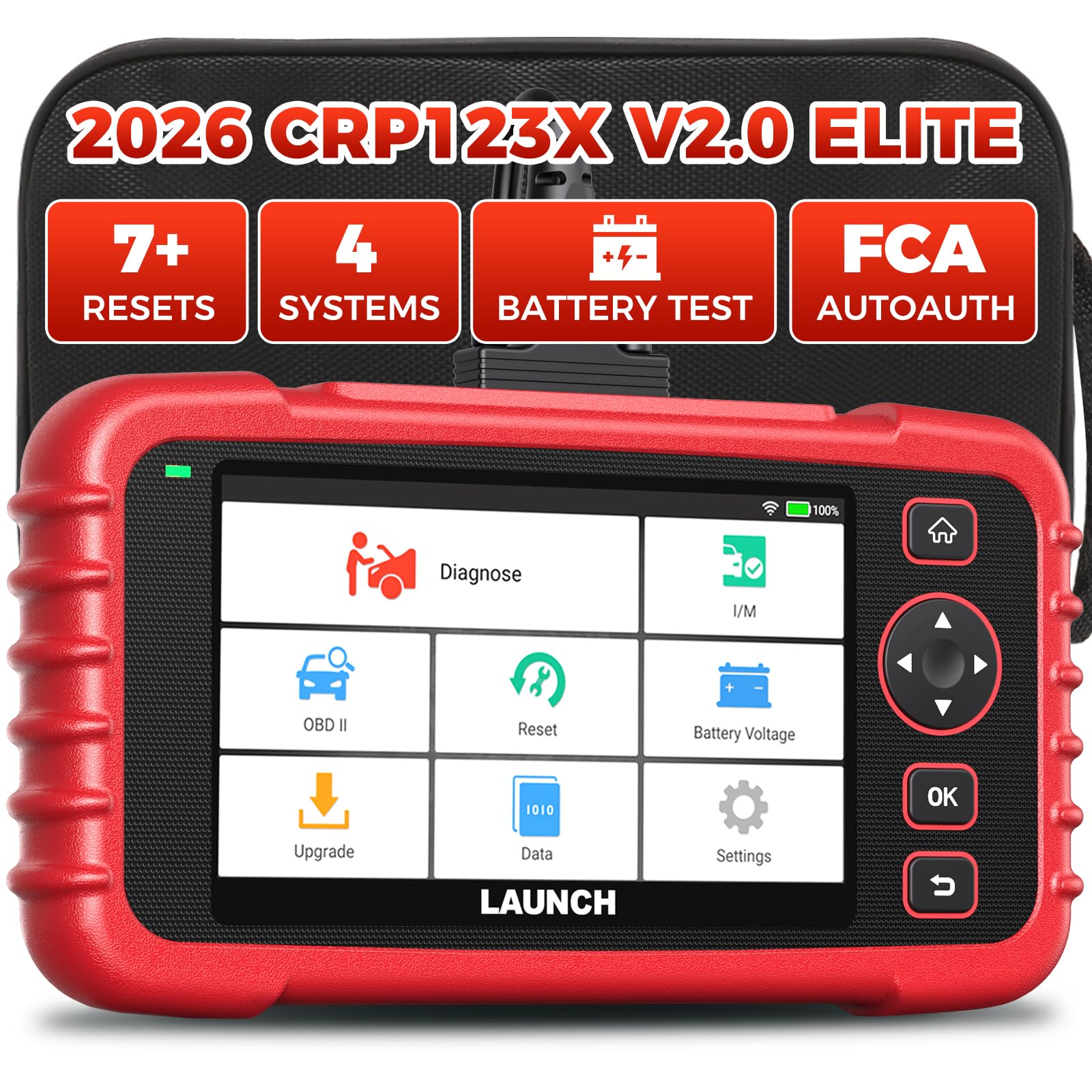 LAUNCH OBD2 Scanner CRP123X Elite V2.0, 2026 Lifetime Free Update Diagnostic Scan Tool, Car Engine Code Reader with Oil/Brake/SAS/BMS/D.P.F/ABS Bleeding/Throttle Reset, FCA SGW, Auto VIN, Battery Test