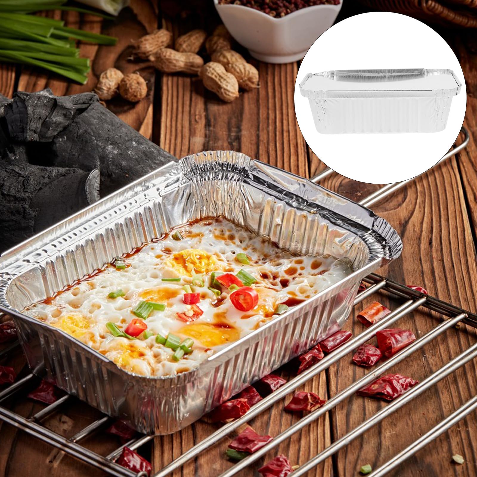 HOMSFOU 50 Scatole in Alluminio con Coperchio da 600ml per Barbecue Resistenti ad Alte Temperature Contenitori Multifunzionali per Cottura e Conservazione Alimenti